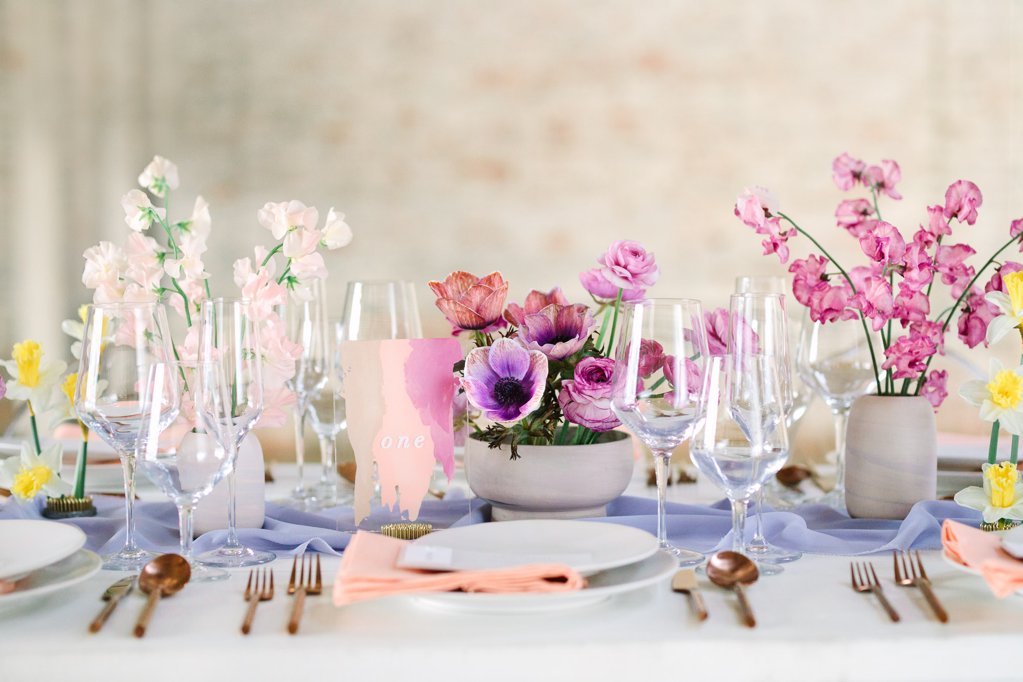 Springtime wedding table by Mary Costa Photography