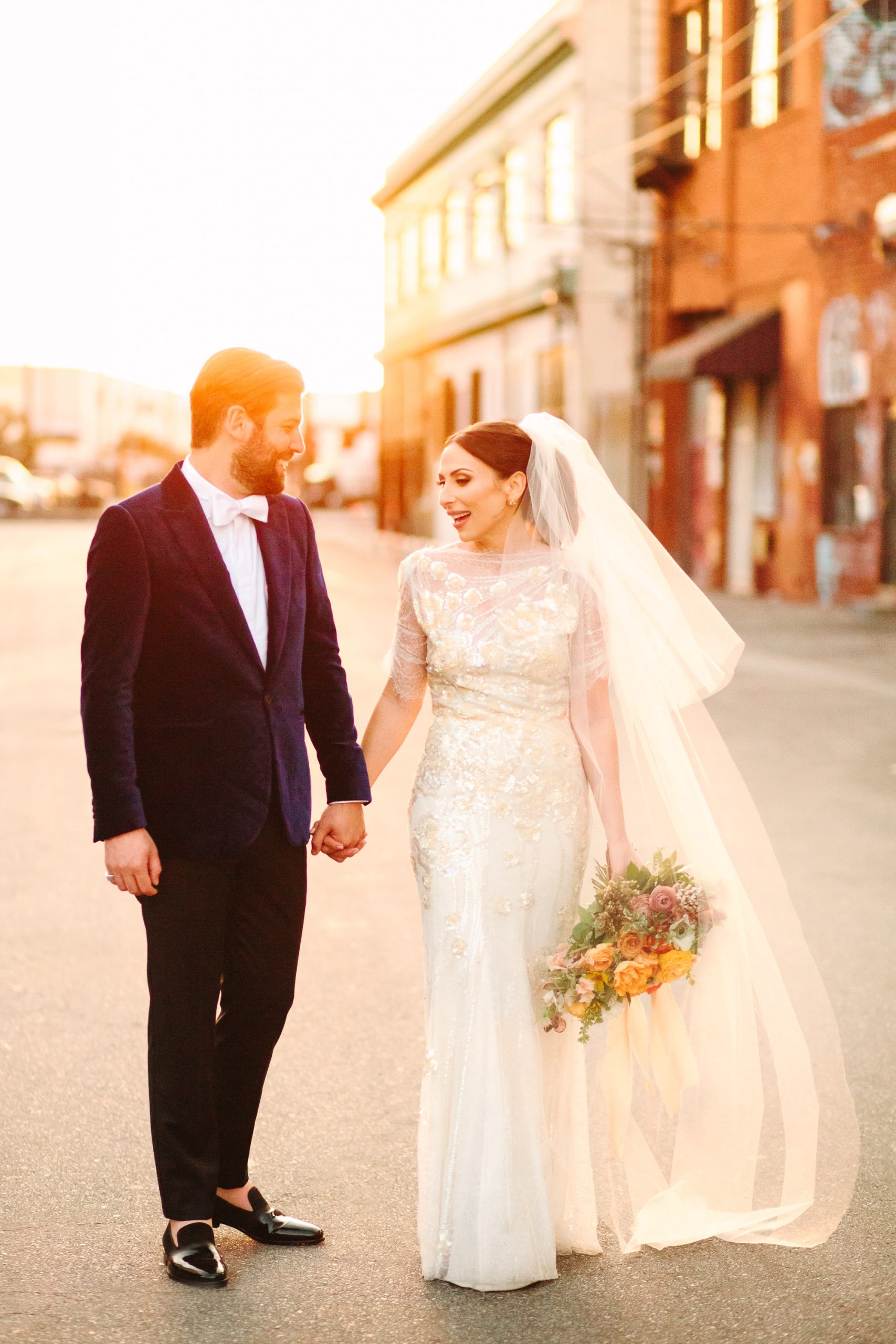 Wedding portrait during sunset by Mary Costa Photography
