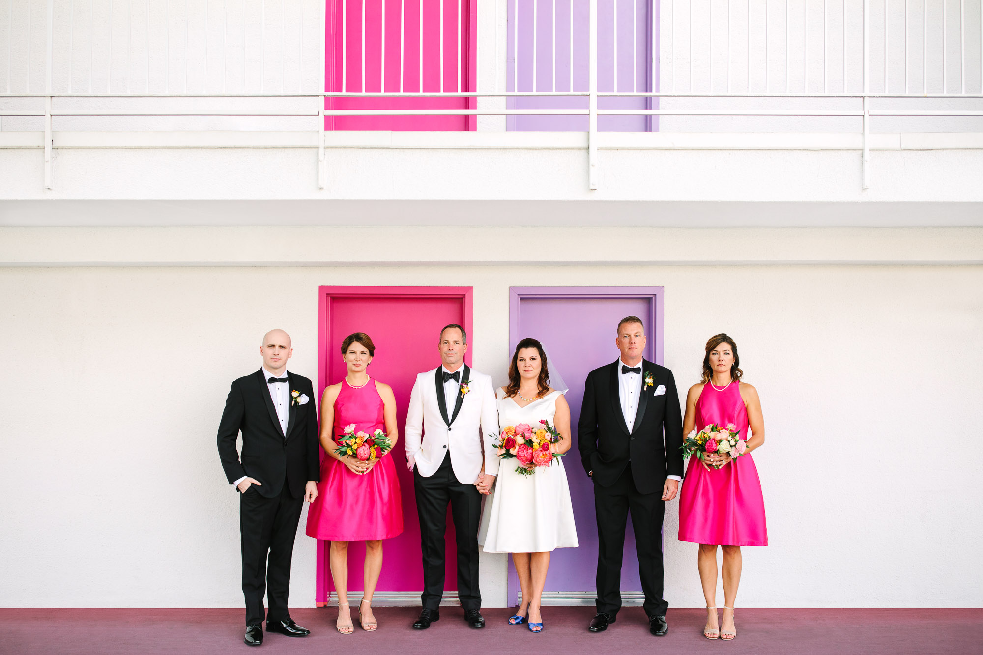 Colorful but serious wedding party at Saguaro Palm Springs www.marycostaweddings.com