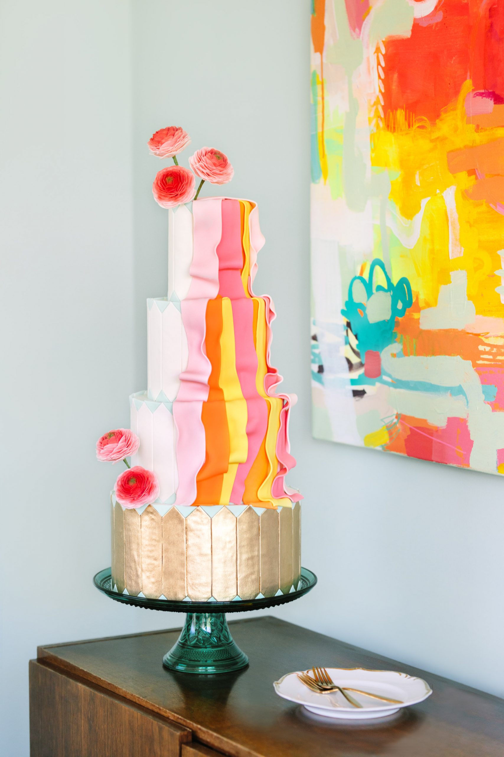 Colorful cake at Fig House Los Angeles - www.marycostaweddings.com