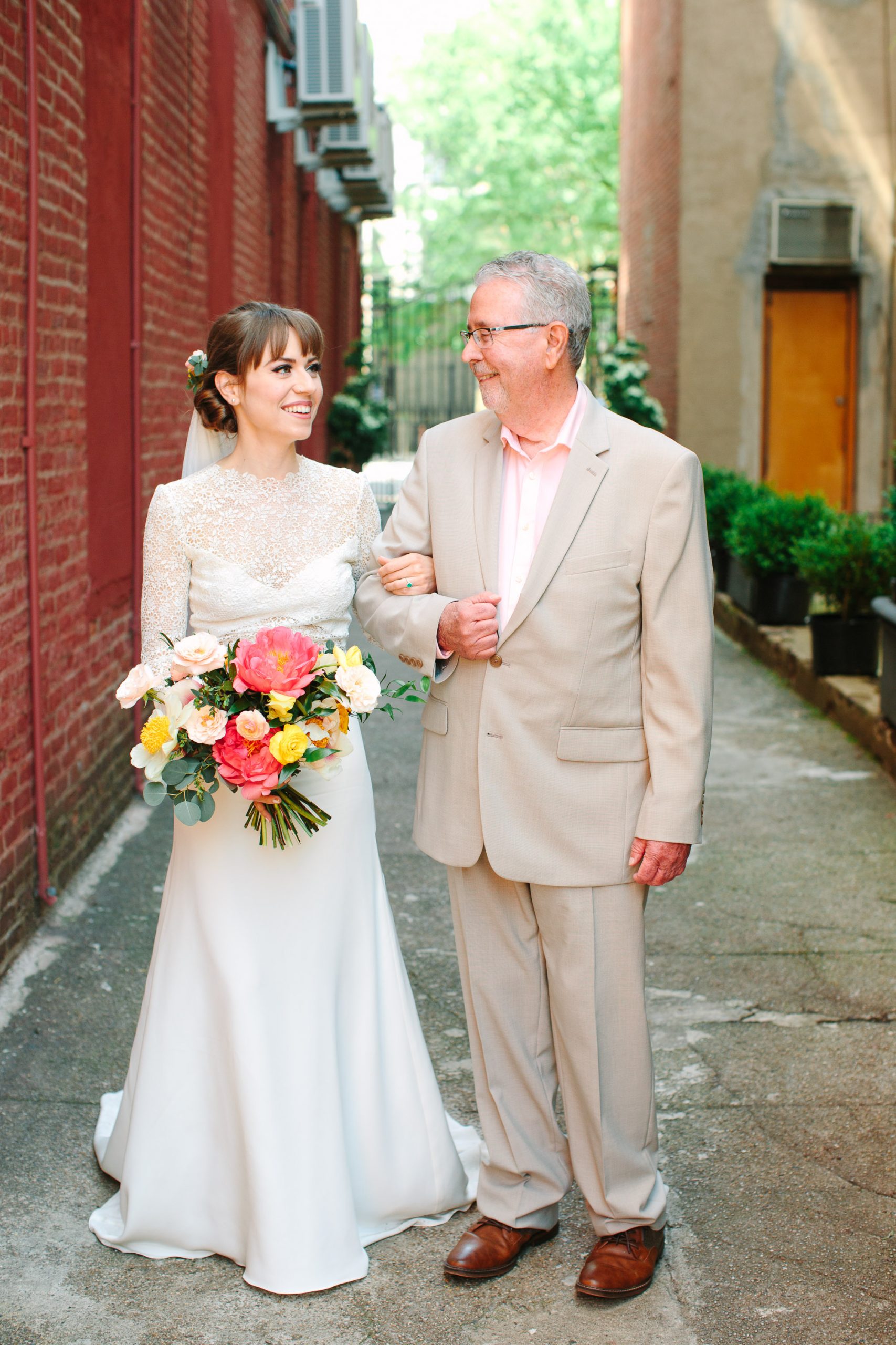 Bride and father waiting for ceremony - www.marycostaweddings.com
