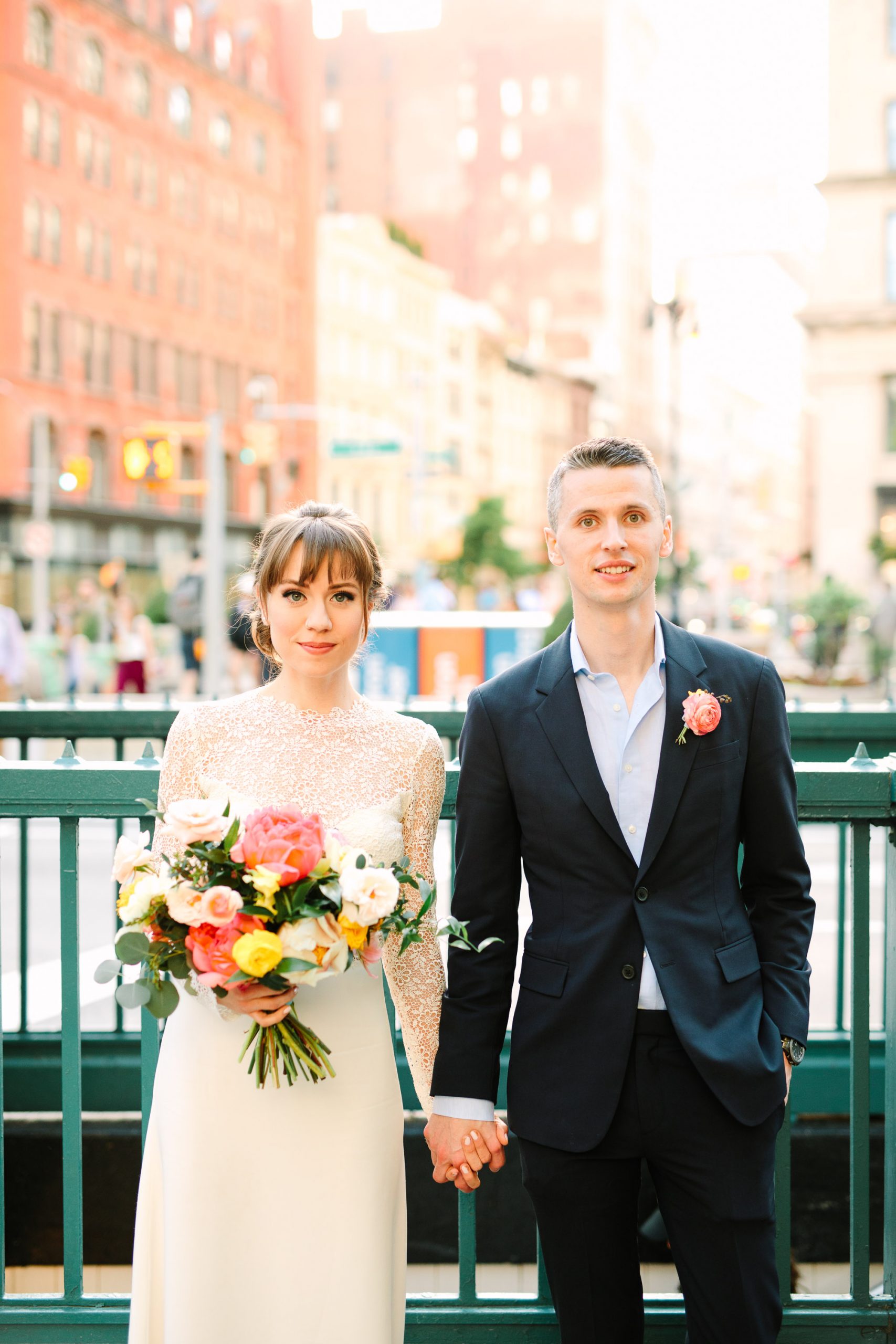 Wedding portrait in front of NYC Subway - www.marycostaweddings.com