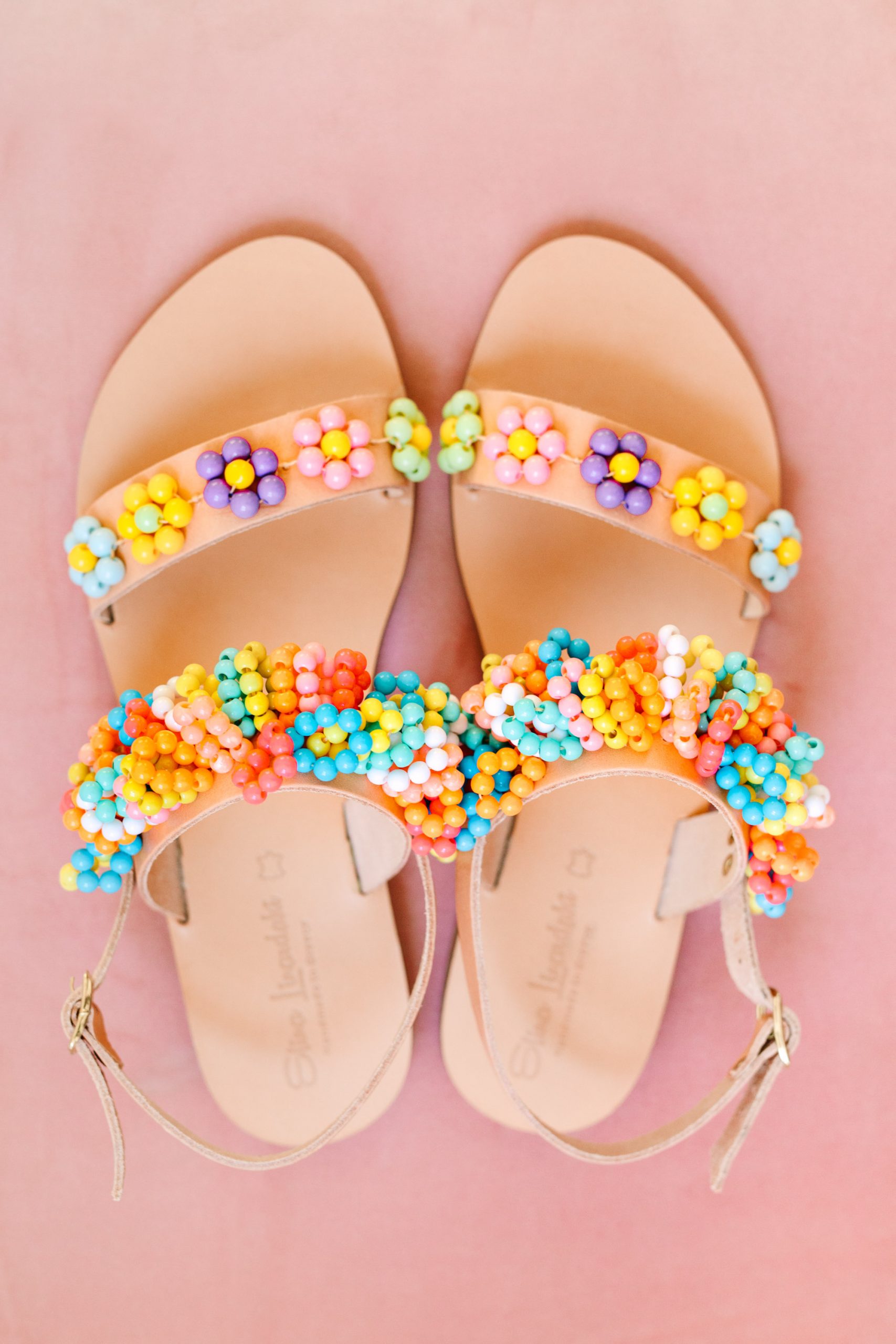 Colorful beaded flipflops for the bride - www.marycostaweddings.com