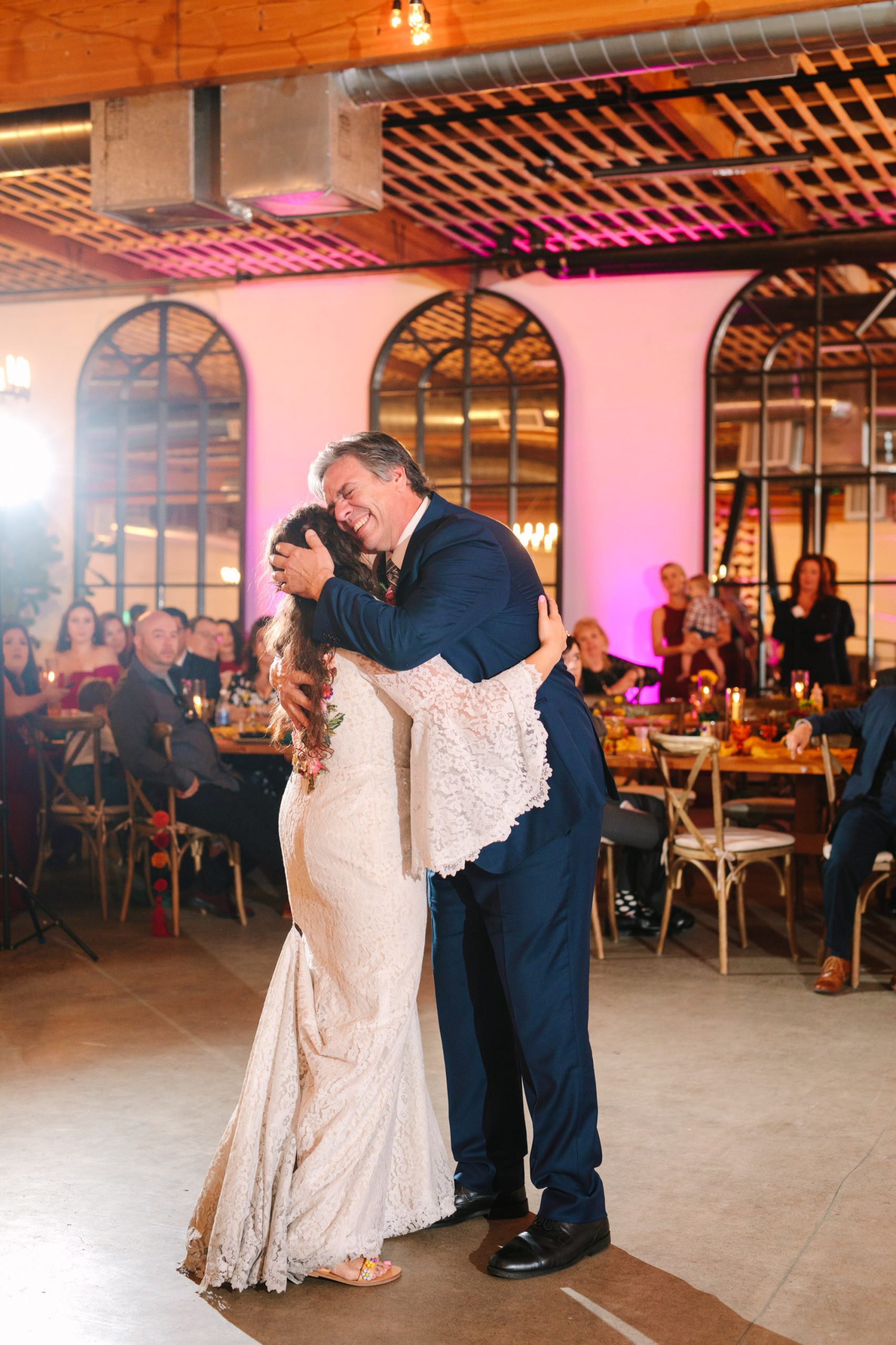Bride and father's first dance at BLOC Venue Roseville - www.marycostaweddings.com