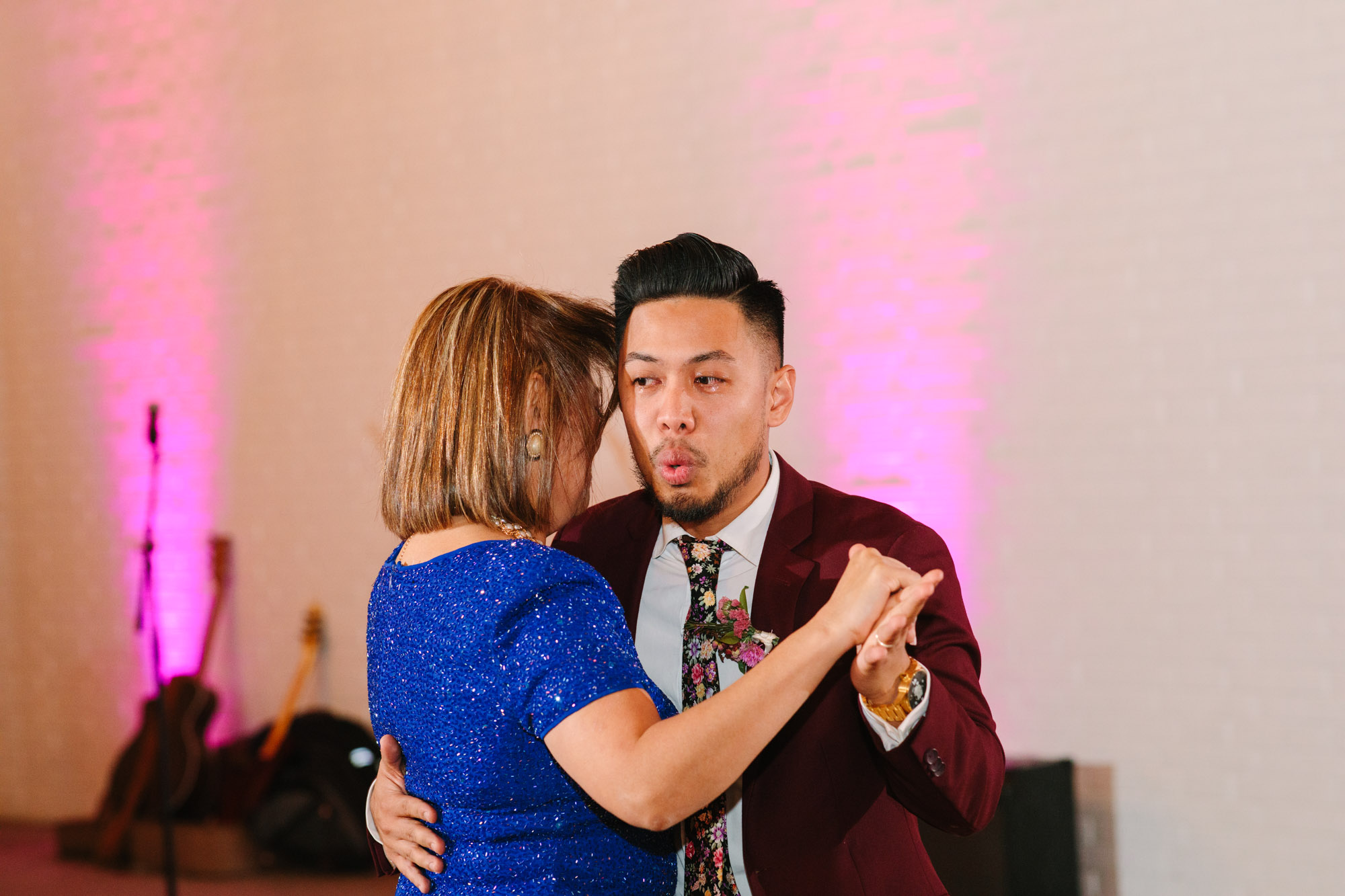 Emotional groom and mom's first dance at BLOC Venue Roseville - www.marycostaweddings.com