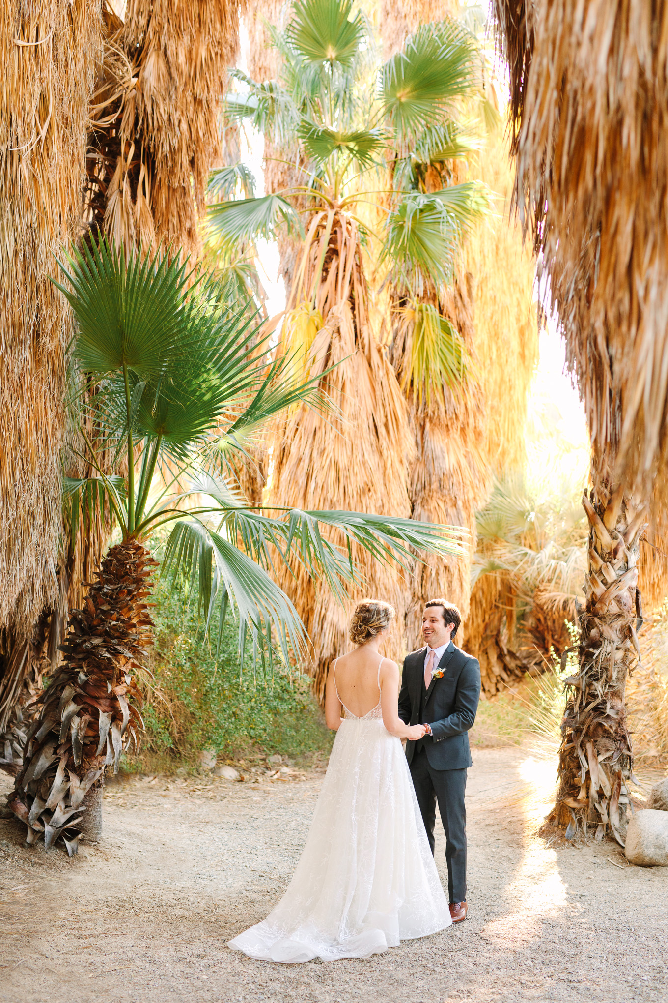 Bride and groom first look at Living Desert Zoo wedding | Best Southern California Garden Wedding Venues | Colorful and elevated wedding photography for fun-loving couples | #gardenvenue #weddingvenue #socalweddingvenue #bouquetideas #uniquebouquet   Source: Mary Costa Photography | Los Angeles 