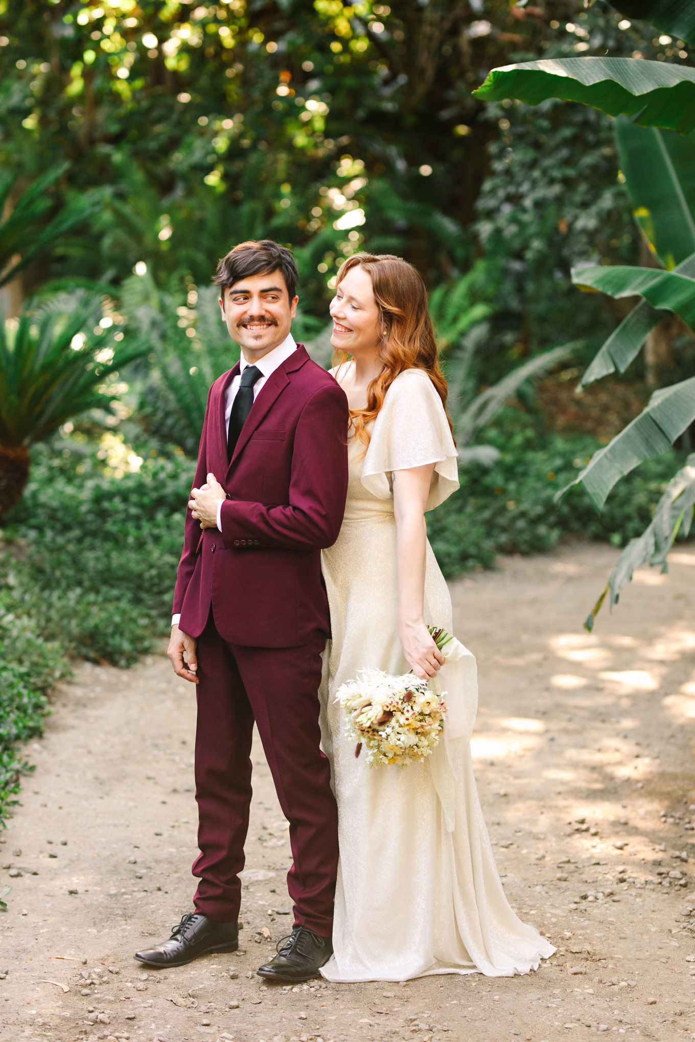 Bride and groom in LA Arboretum | Best Southern California Garden Wedding Venues | Colorful and elevated wedding photography for fun-loving couples | #gardenvenue #weddingvenue #socalweddingvenue #bouquetideas #uniquebouquet   Source: Mary Costa Photography | Los Angeles 