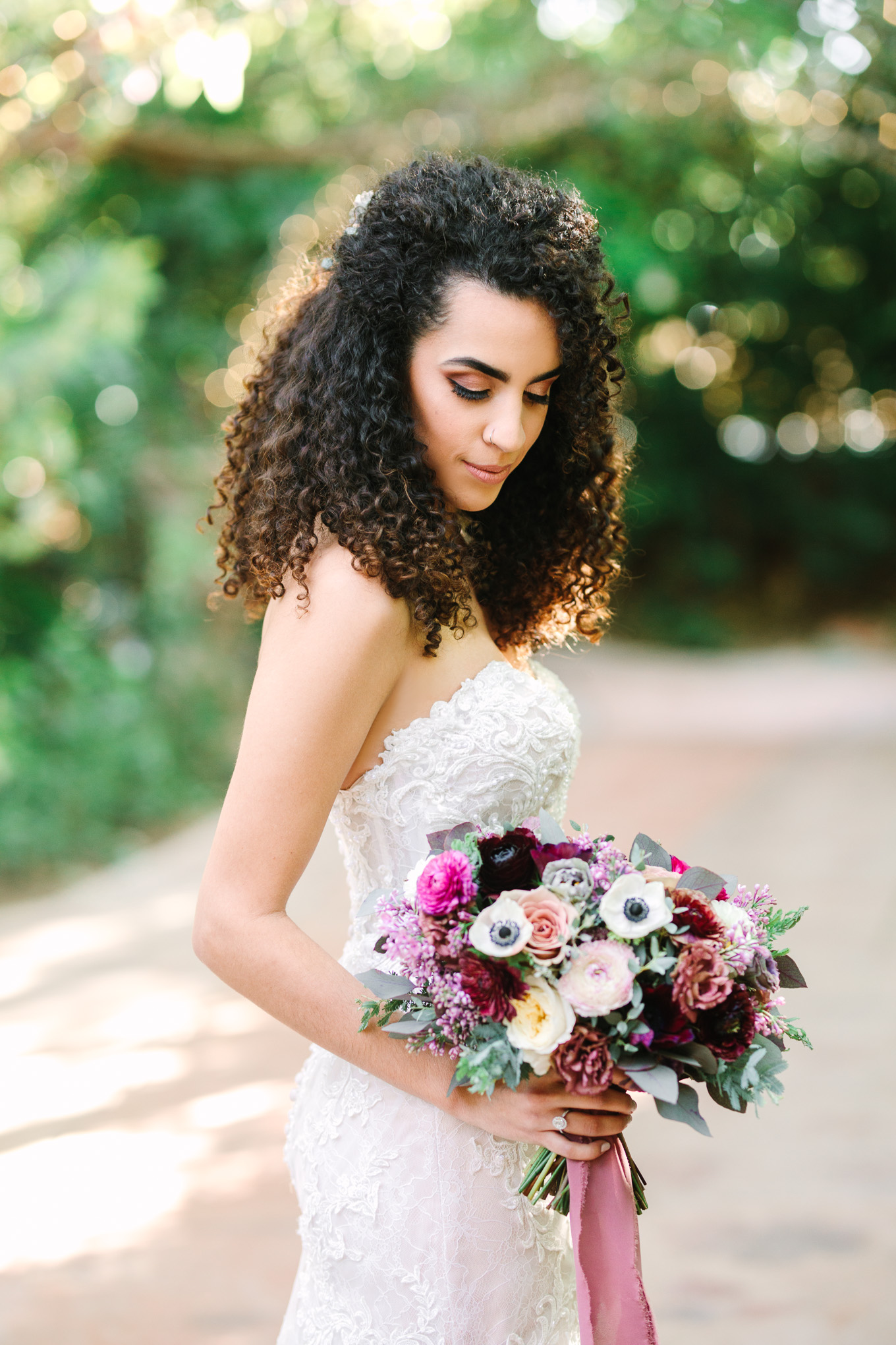 Bride with lavender and mauve wedding bouquet at Eden Gardens wedding | Best Southern California Garden Wedding Venues | Colorful and elevated wedding photography for fun-loving couples | #gardenvenue #weddingvenue #socalweddingvenue #bouquetideas #uniquebouquet   Source: Mary Costa Photography | Los Angeles 