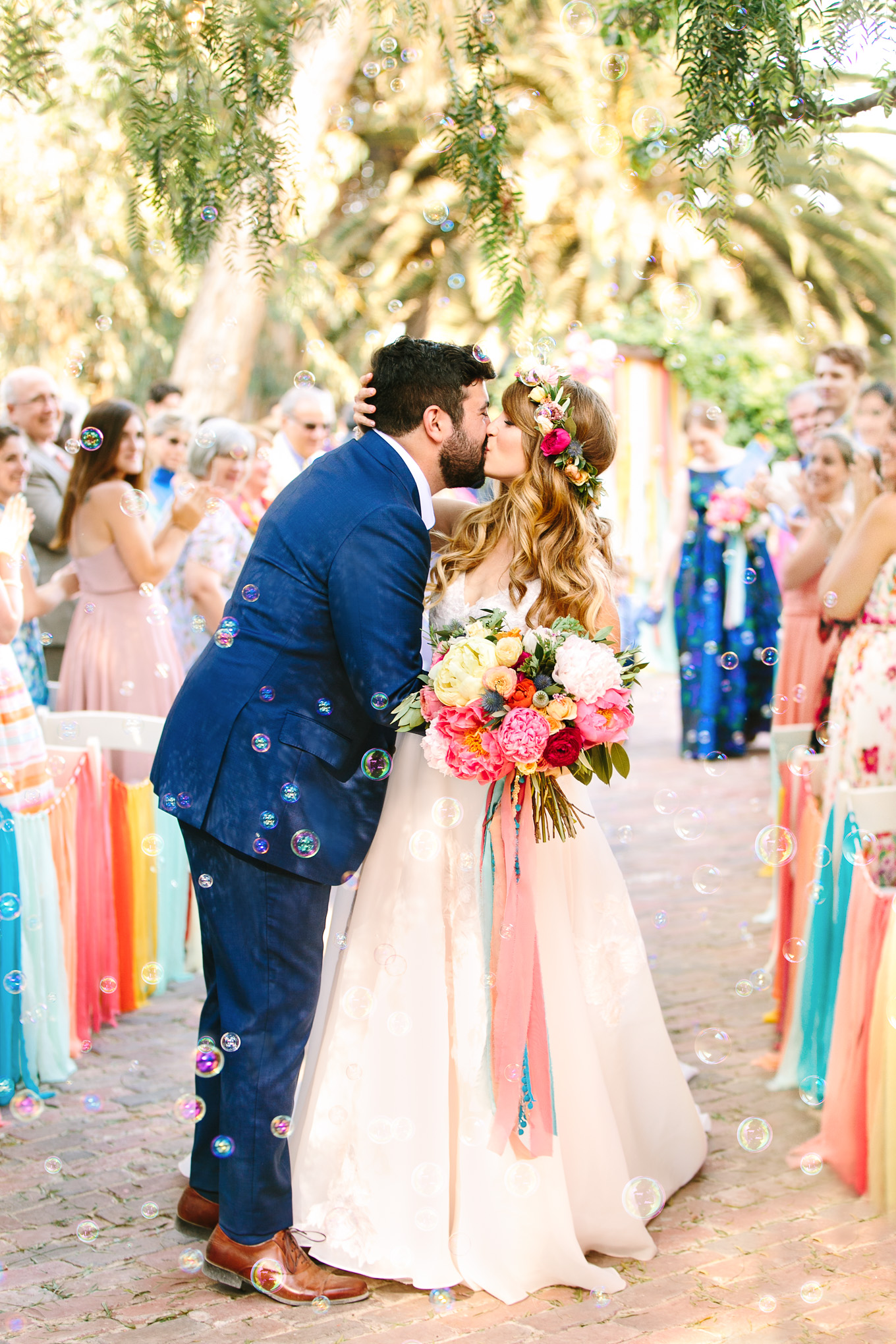 Bride and groom kissing at McCormick Home Ranch wedding ceremony | Best Southern California Garden Wedding Venues | Colorful and elevated wedding photography for fun-loving couples | #gardenvenue #weddingvenue #socalweddingvenue #bouquetideas #uniquebouquet   Source: Mary Costa Photography | Los Angeles 