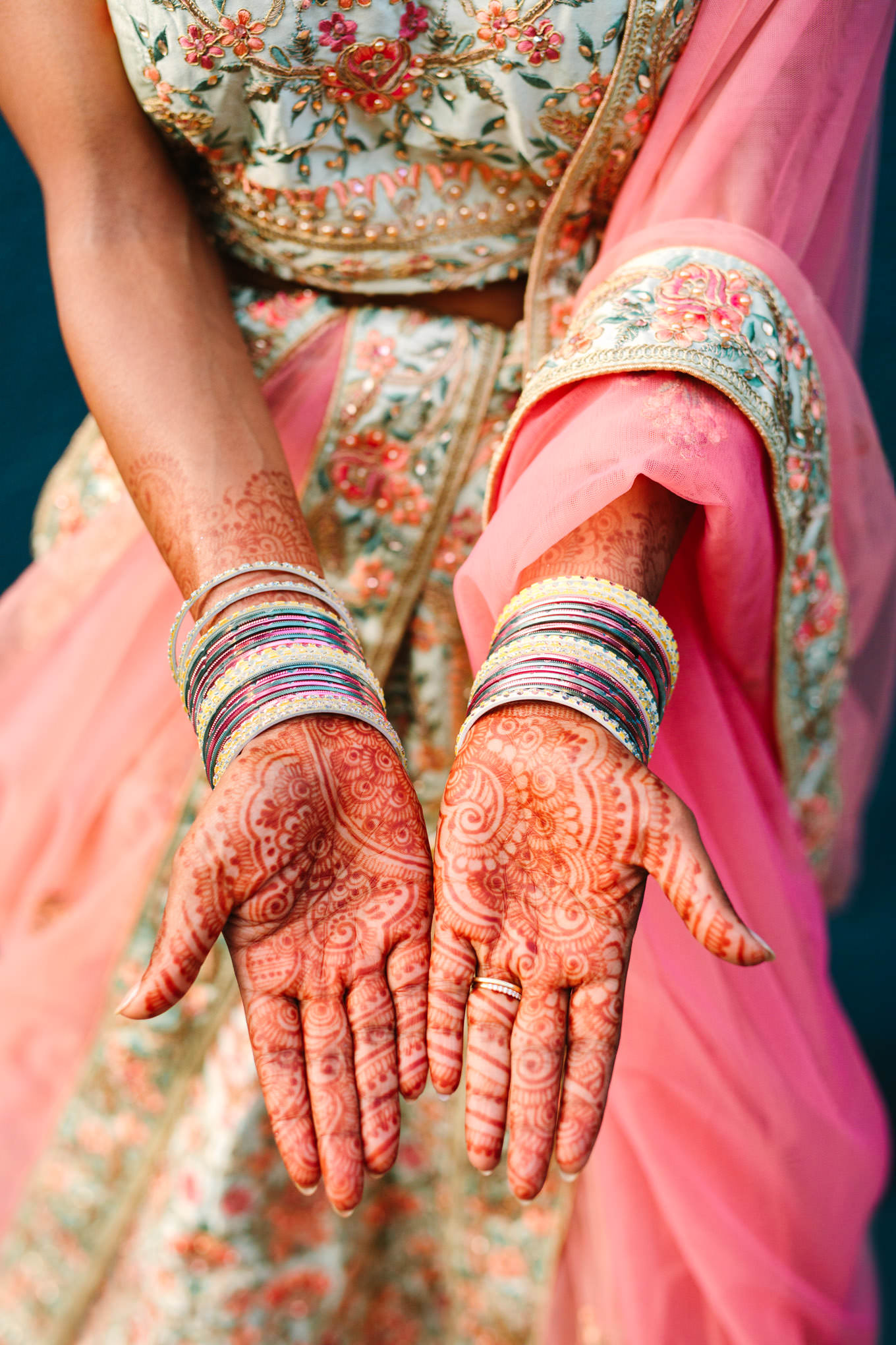 Close up of bride's Mehndi henna tattoos. Two Disney artists create a unique and colorful Indian Fusion wedding at The Fig House Los Angeles, featured on Green Wedding Shoes. | Colorful and elevated wedding inspiration for fun-loving couples in Southern California | #indianwedding #indianfusionwedding #thefighouse #losangeleswedding   Source: Mary Costa Photography | Los Angeles