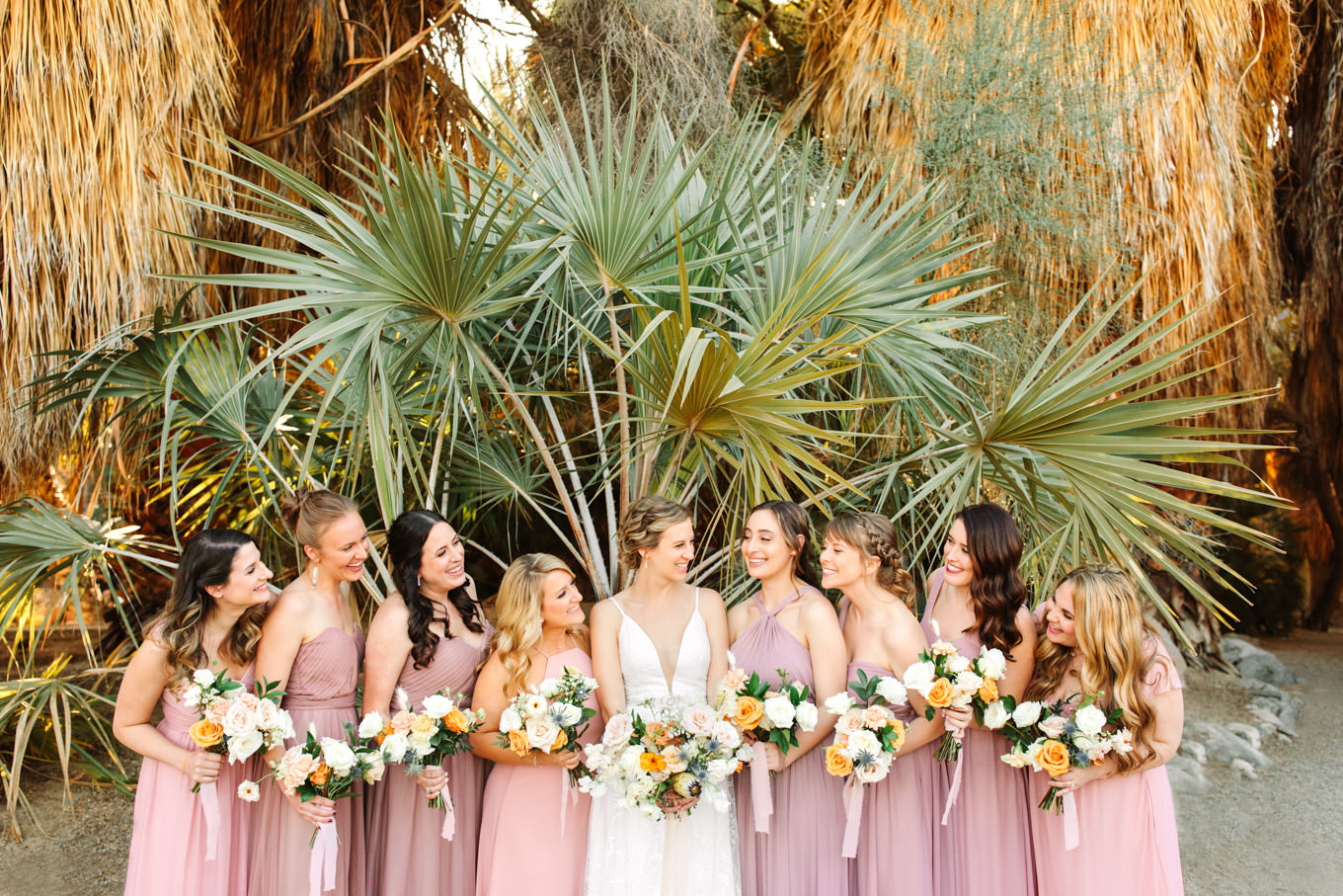Bridal party in mauve at Living Desert Zoo | Engagement, elopement, and wedding photography roundup of Mary Costa’s favorite images from 2020 | Colorful and elevated photography for fun-loving couples in Southern California | #2020wedding #elopement #weddingphoto #weddingphotography   Source: Mary Costa Photography | Los Angeles