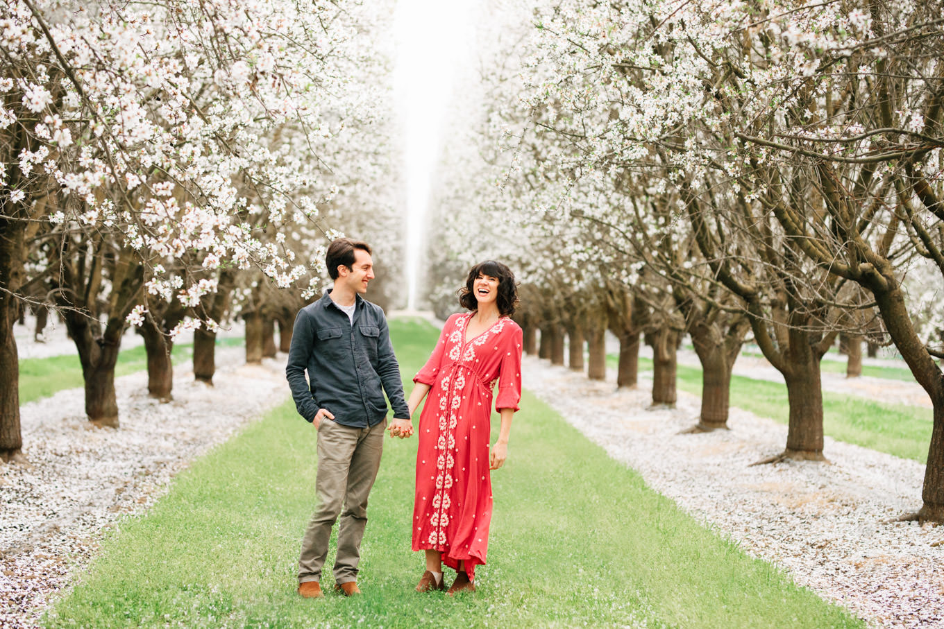 Almond orchard engagement session