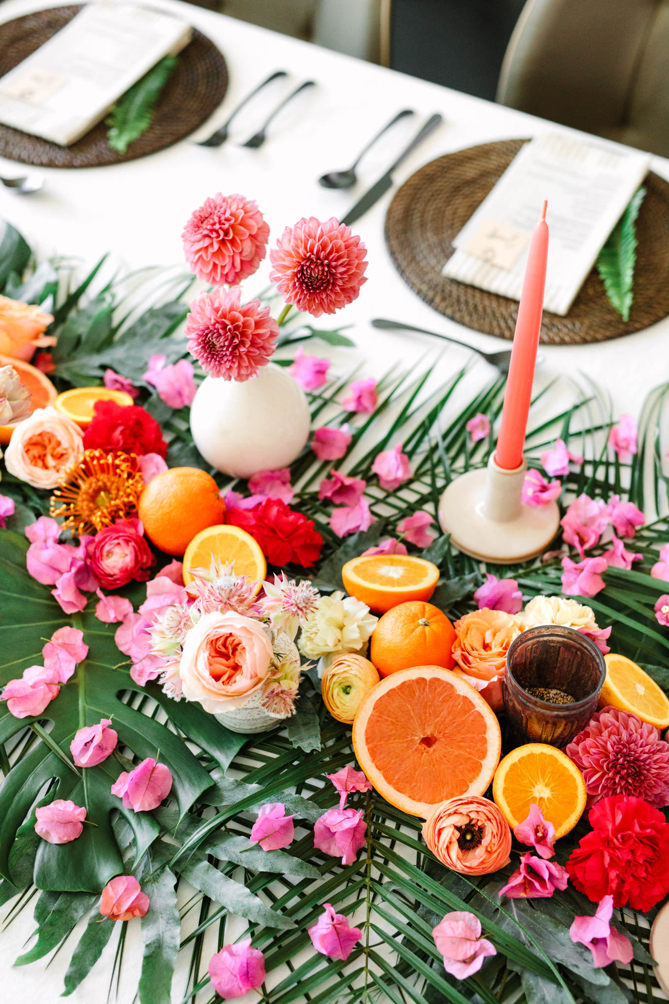 Colorful citrus table at Malibu microwedding | Engagement, elopement, and wedding photography roundup of Mary Costa’s favorite images from 2020 | Colorful and elevated photography for fun-loving couples in Southern California | #2020wedding #elopement #weddingphoto #weddingphotography #microwedding   Source: Mary Costa Photography | Los Angeles