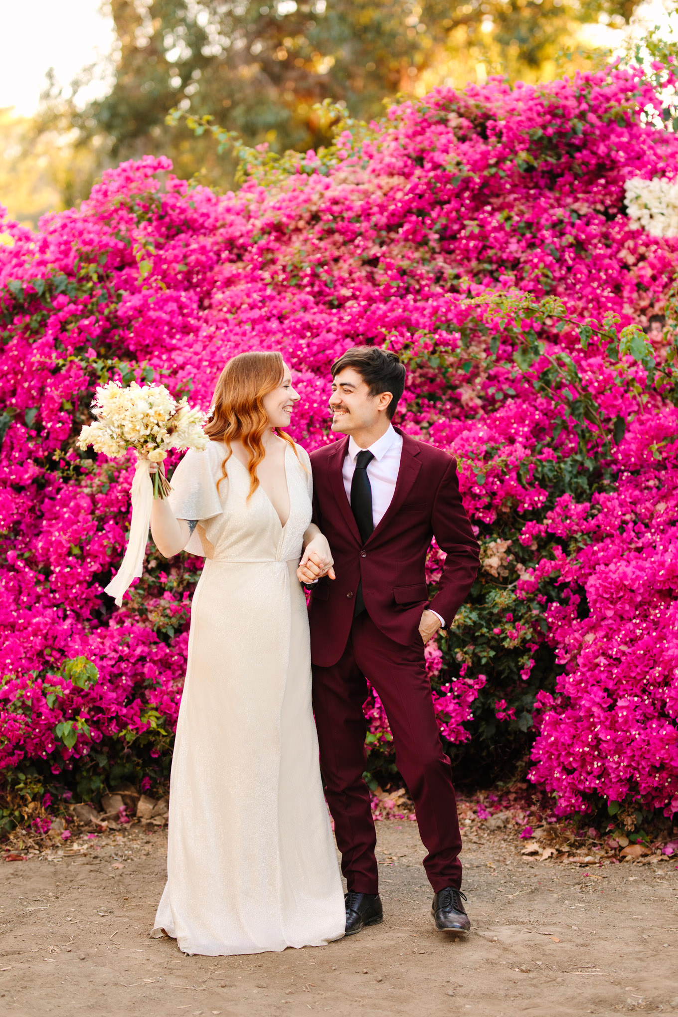 Los Angeles Arboretum elopement with bougainvillea | Engagement, elopement, and wedding photography roundup of Mary Costa’s favorite images from 2020 | Colorful and elevated photography for fun-loving couples in Southern California | #2020wedding #elopement #weddingphoto #weddingphotography #microwedding   Source: Mary Costa Photography | Los Angeles