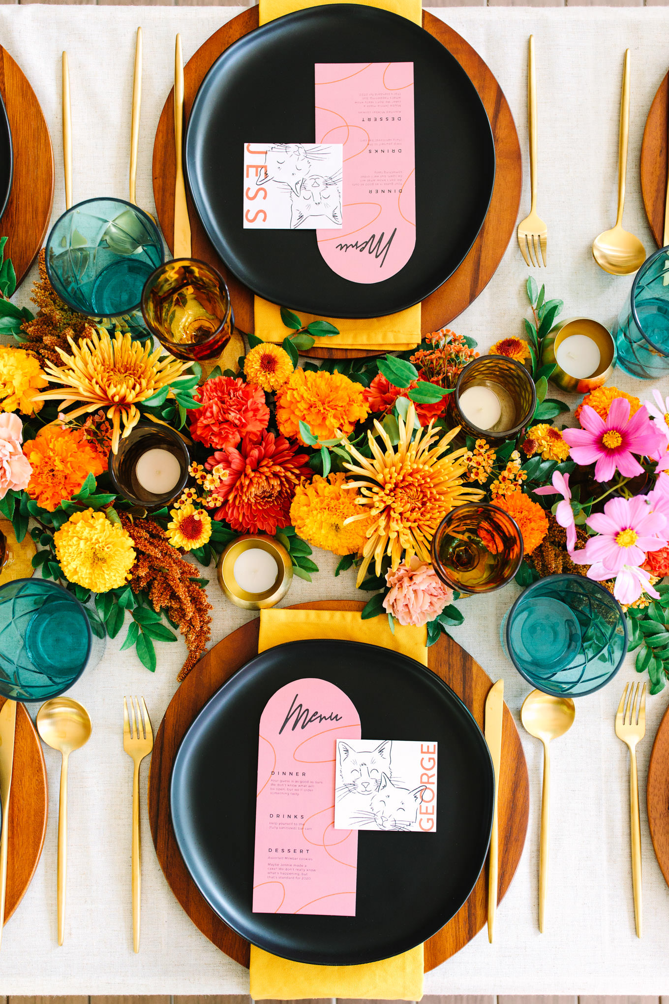 Backyard wedding reception table with paper goods by Megan Roy | Engagement, elopement, and wedding photography roundup of Mary Costa’s favorite images from 2020 | Colorful and elevated photography for fun-loving couples in Southern California | #2020wedding #elopement #weddingphoto #weddingphotography #microwedding   Source: Mary Costa Photography | Los Angeles