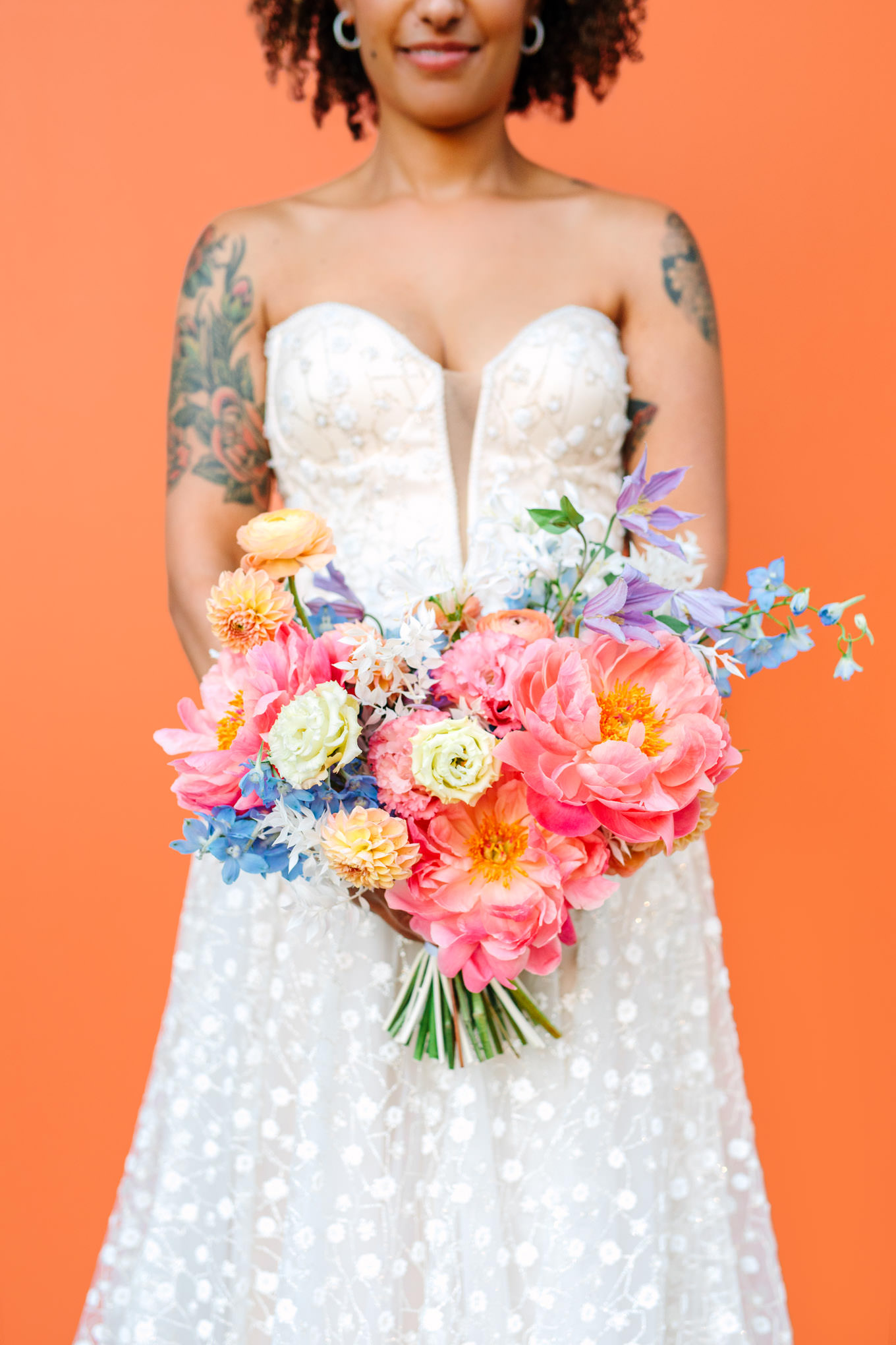 Colorful peony bouquet at The Ruby Street wedding Los Angeles Chinatown engagement session | Engagement, elopement, and wedding photography roundup of Mary Costa’s favorite images from 2020 | Colorful and elevated photography for fun-loving couples in Southern California | #2020wedding #elopement #weddingphoto #weddingphotography #microwedding   Source: Mary Costa Photography | Los Angeles