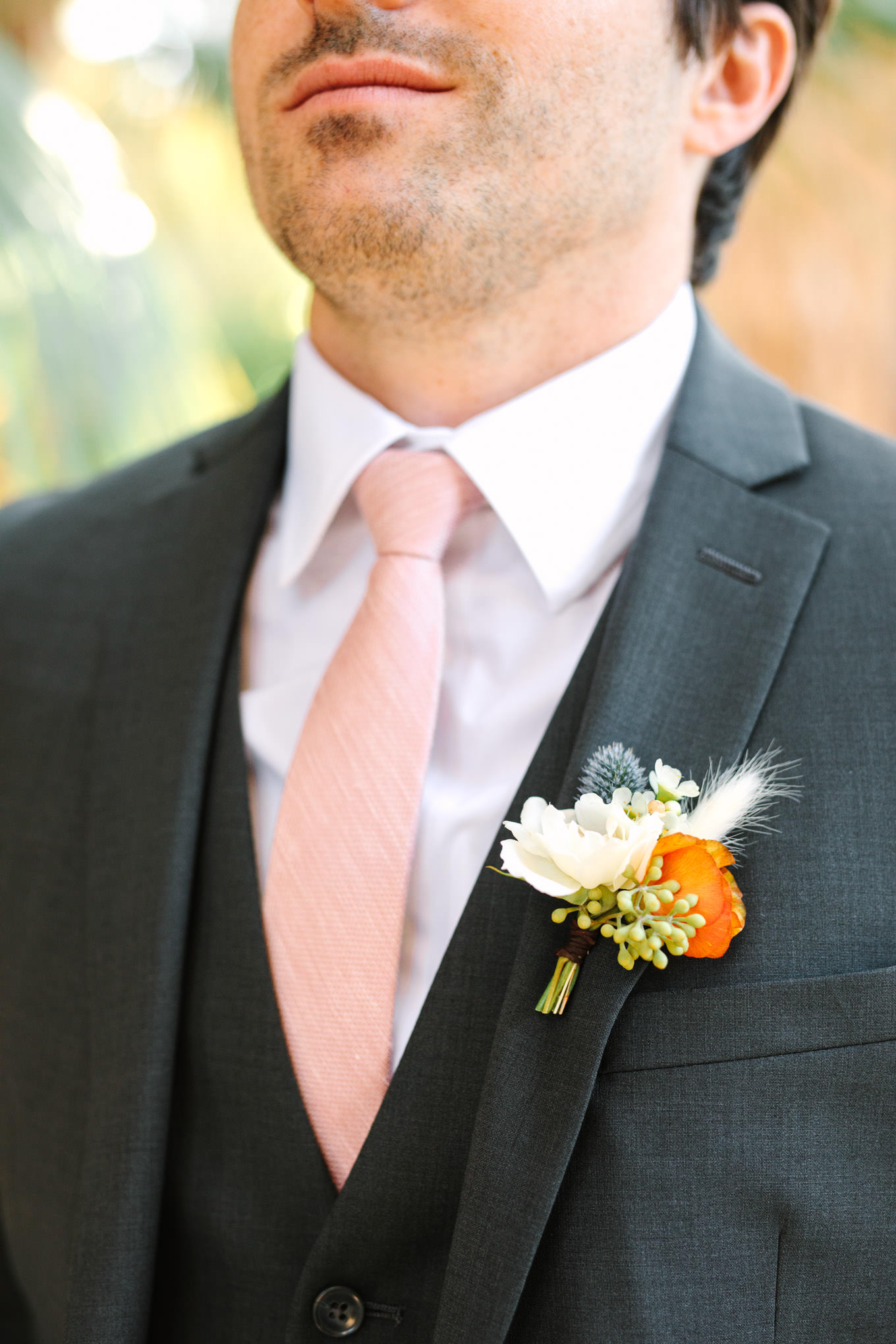 Boutonniere detail | Living Desert Zoo & Gardens wedding with unique details | Elevated and colorful wedding photography for fun-loving couples in Southern California |  #PalmSprings #palmspringsphotographer #gardenwedding #palmspringswedding  Source: Mary Costa Photography | Los Angeles wedding photographer 