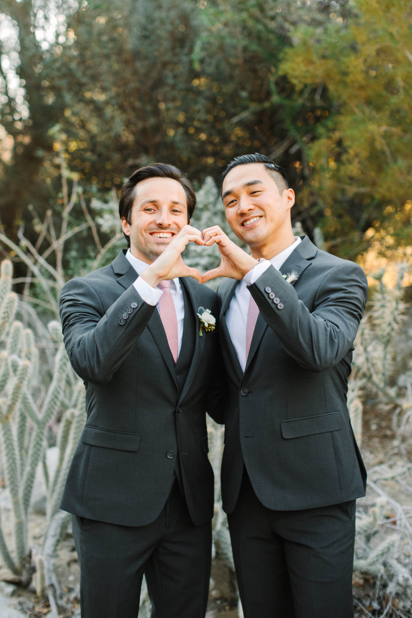 Groom and groomsman fun portrait | Living Desert Zoo & Gardens wedding with unique details | Elevated and colorful wedding photography for fun-loving couples in Southern California |  #PalmSprings #palmspringsphotographer #gardenwedding #palmspringswedding  Source: Mary Costa Photography | Los Angeles wedding photographer 