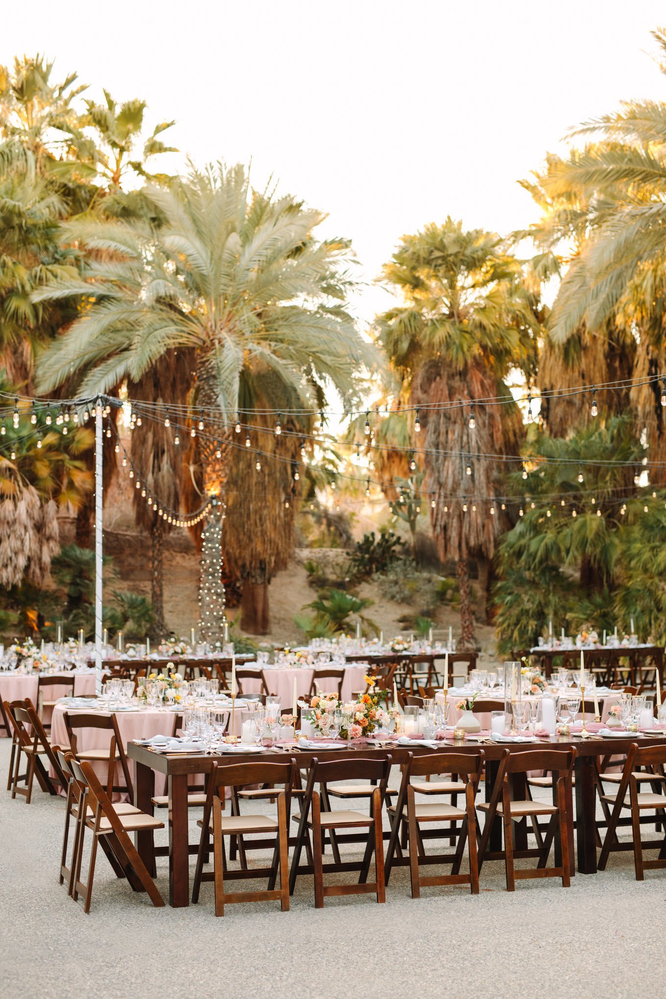 Reception table in palm garden | Living Desert Zoo & Gardens wedding with unique details | Elevated and colorful wedding photography for fun-loving couples in Southern California |  #PalmSprings #palmspringsphotographer #gardenwedding #palmspringswedding  Source: Mary Costa Photography | Los Angeles wedding photographer 