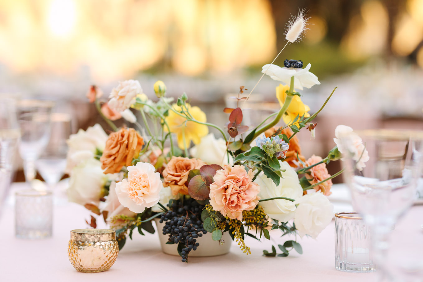 Floral arrangement at wedding reception | Living Desert Zoo & Gardens wedding with unique details | Elevated and colorful wedding photography for fun-loving couples in Southern California |  #PalmSprings #palmspringsphotographer #gardenwedding #palmspringswedding  Source: Mary Costa Photography | Los Angeles wedding photographer 