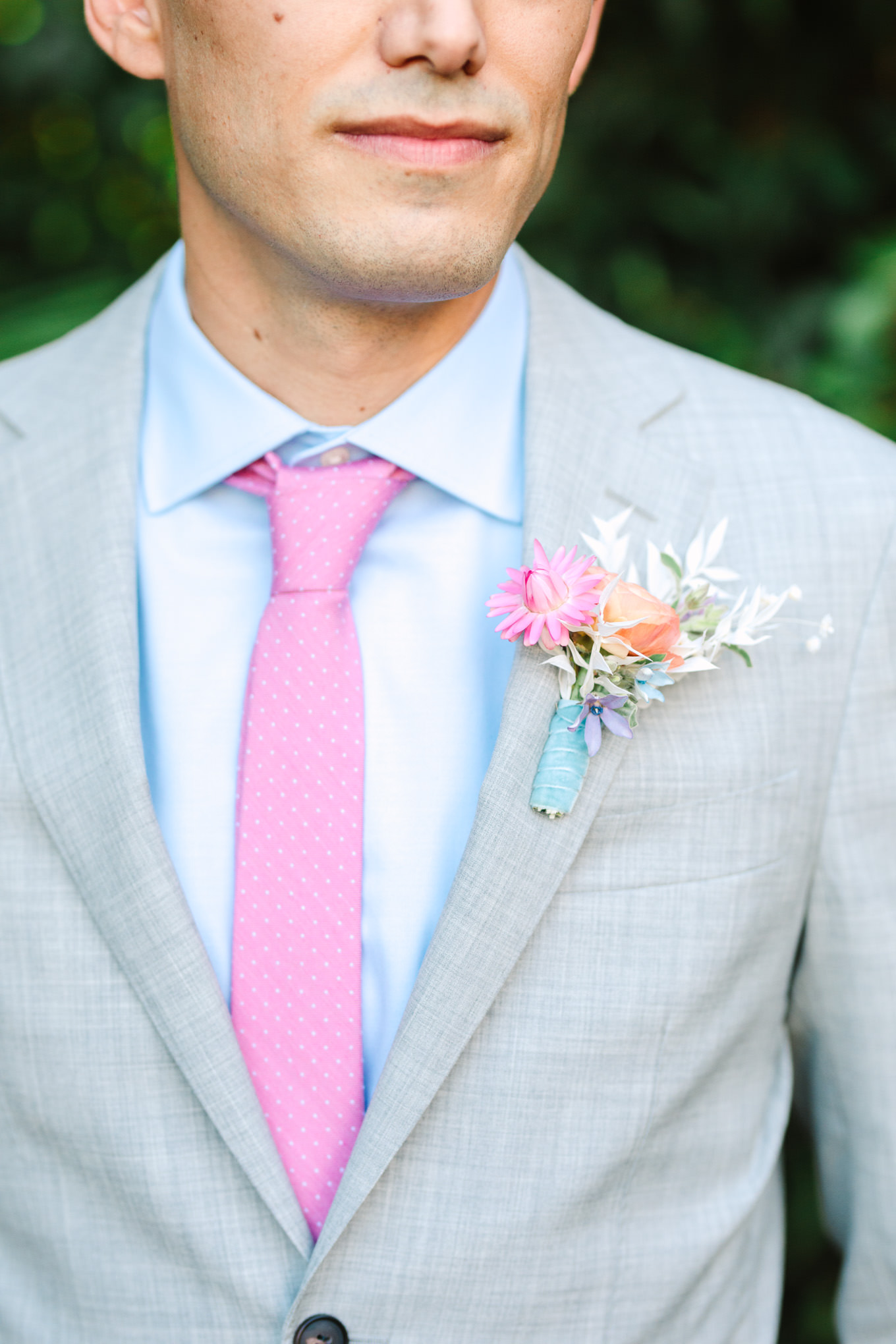 Modern pastel groom style | Colorful pop-up micro wedding at The Ruby Street Los Angeles featured on Green Wedding Shoes | Colorful and elevated photography for fun-loving couples in Southern California | #colorfulwedding #popupwedding #weddingphotography #microwedding Source: Mary Costa Photography | Los Angeles