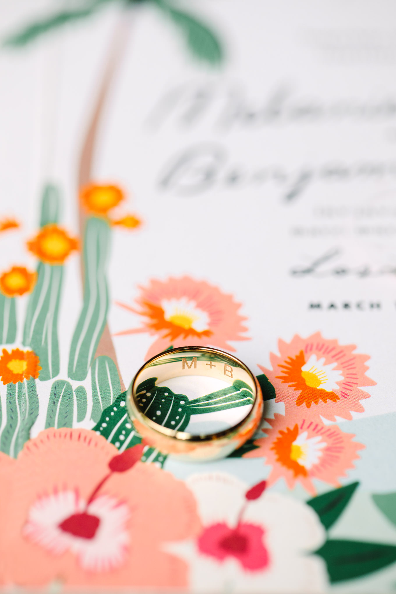 Groom's gold wedding band with initials | TV inspired wedding at The Fig House Los Angeles | Published on The Knot | Fresh and colorful photography for fun-loving couples in Southern California | #losangeleswedding #TVwedding #colorfulwedding #theknot   Source: Mary Costa Photography | Los Angeles wedding photographer