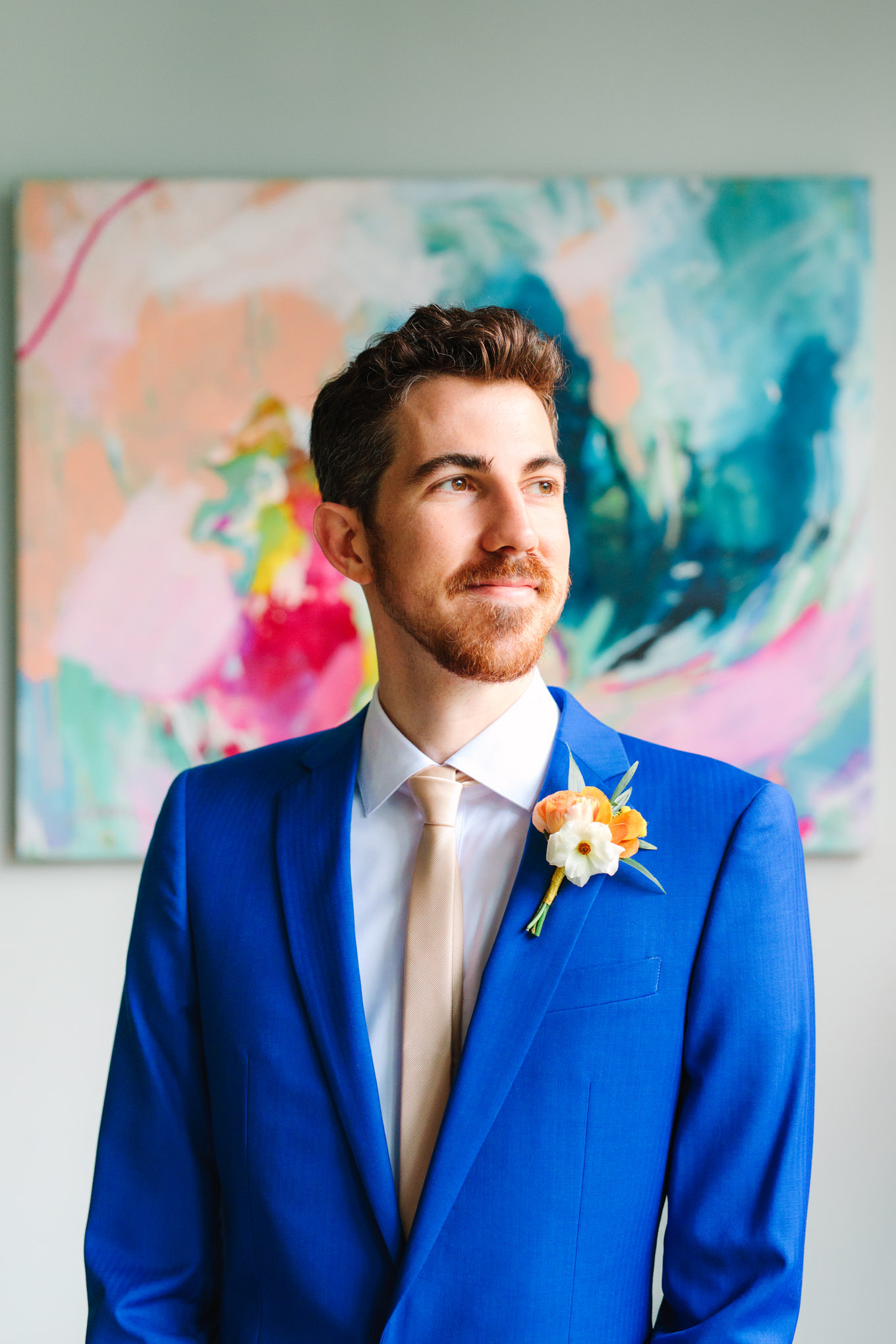 Groom in bright blue suit | TV inspired wedding at The Fig House Los Angeles | Published on The Knot | Fresh and colorful photography for fun-loving couples in Southern California | #losangeleswedding #TVwedding #colorfulwedding #theknot   Source: Mary Costa Photography | Los Angeles wedding photographer