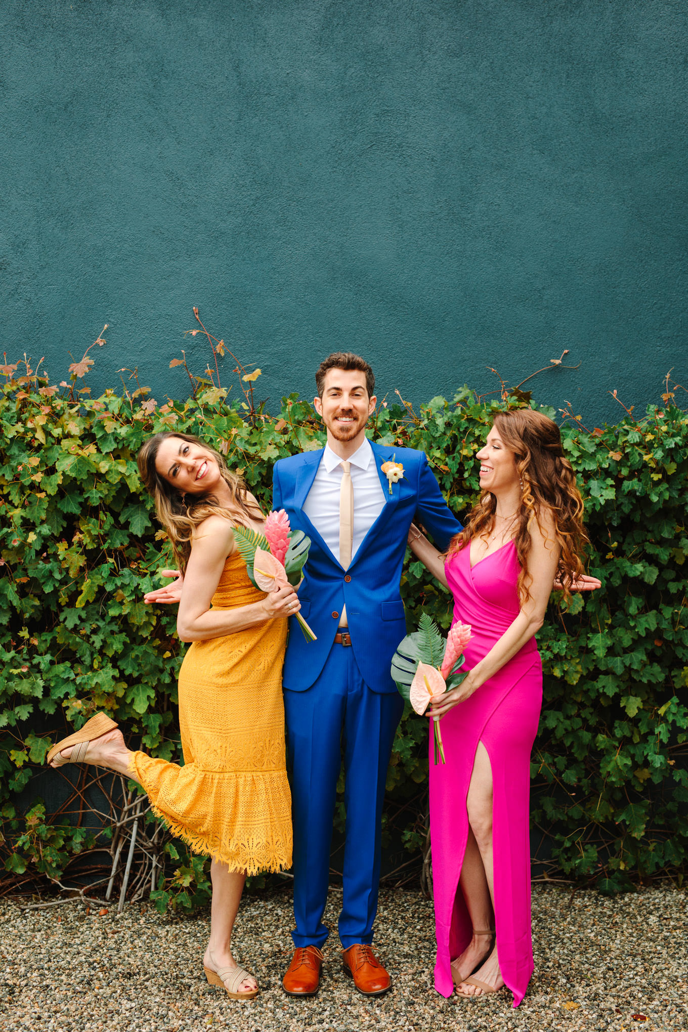 Groom with his sisters | TV inspired wedding at The Fig House Los Angeles | Published on The Knot | Fresh and colorful photography for fun-loving couples in Southern California | #losangeleswedding #TVwedding #colorfulwedding #theknot   Source: Mary Costa Photography | Los Angeles wedding photographer