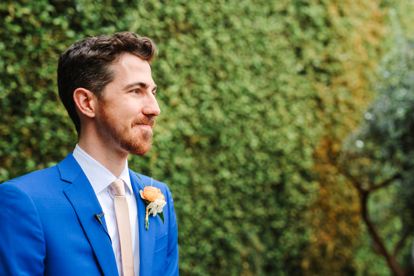 Groom at wedding ceremony | TV inspired wedding at The Fig House Los Angeles | Published on The Knot | Fresh and colorful photography for fun-loving couples in Southern California | #losangeleswedding #TVwedding #colorfulwedding #theknot   Source: Mary Costa Photography | Los Angeles wedding photographer