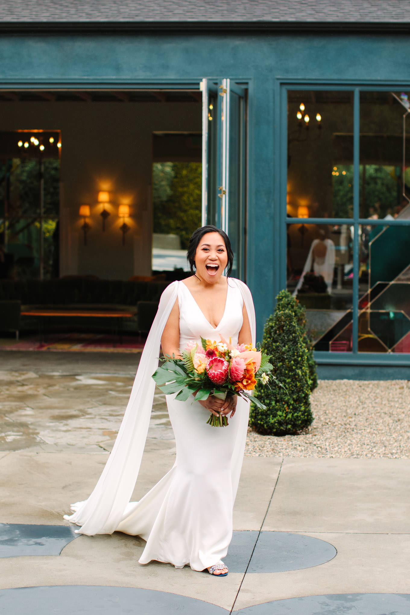 Bride walking into wedding ceremony | TV inspired wedding at The Fig House Los Angeles | Published on The Knot | Fresh and colorful photography for fun-loving couples in Southern California | #losangeleswedding #TVwedding #colorfulwedding #theknot   Source: Mary Costa Photography | Los Angeles wedding photographer