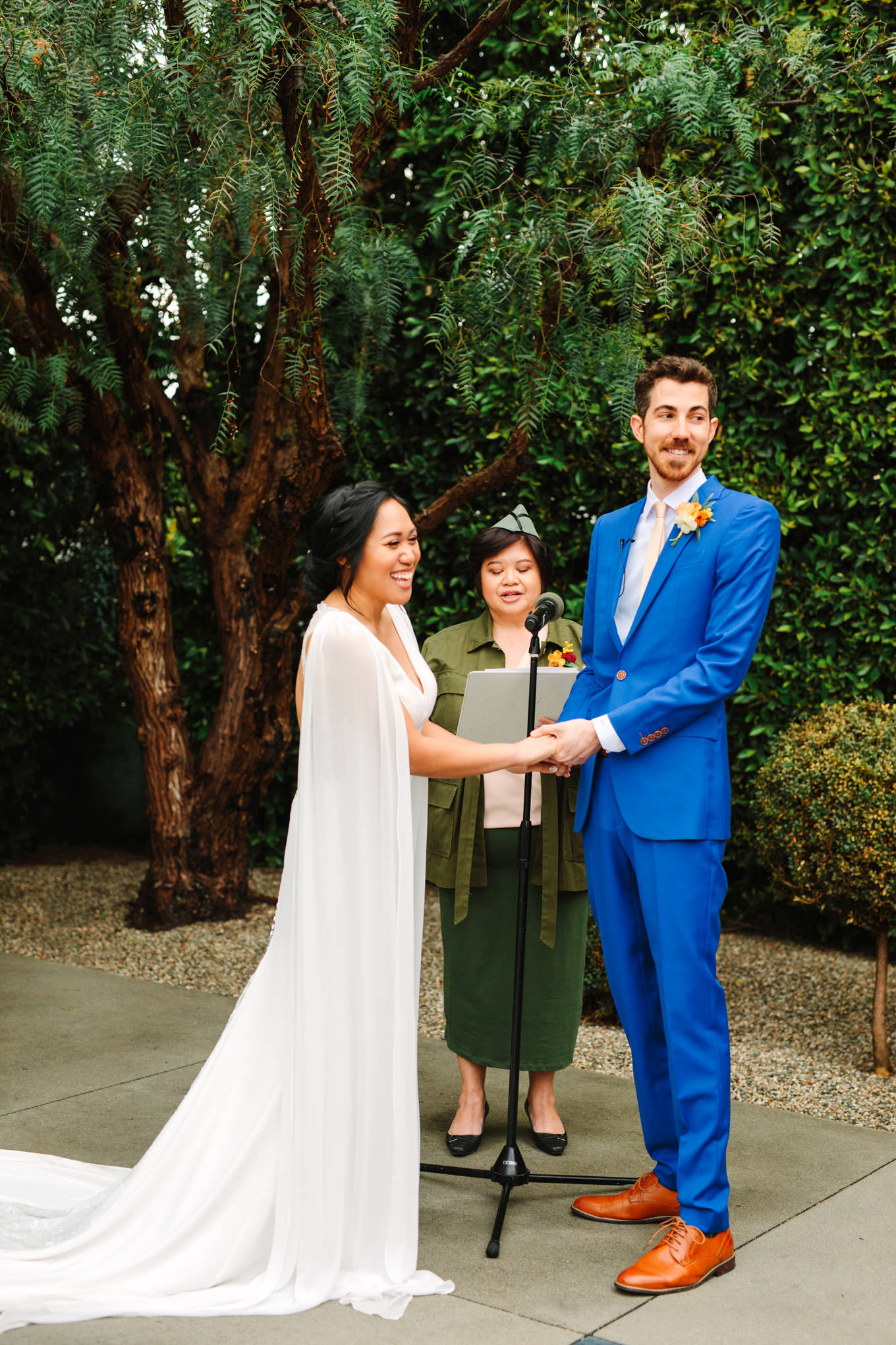 Wedding ceremony with officiant dressed as Joey from Friends | TV inspired wedding at The Fig House Los Angeles | Published on The Knot | Fresh and colorful photography for fun-loving couples in Southern California | #losangeleswedding #TVwedding #colorfulwedding #theknot   Source: Mary Costa Photography | Los Angeles wedding photographer