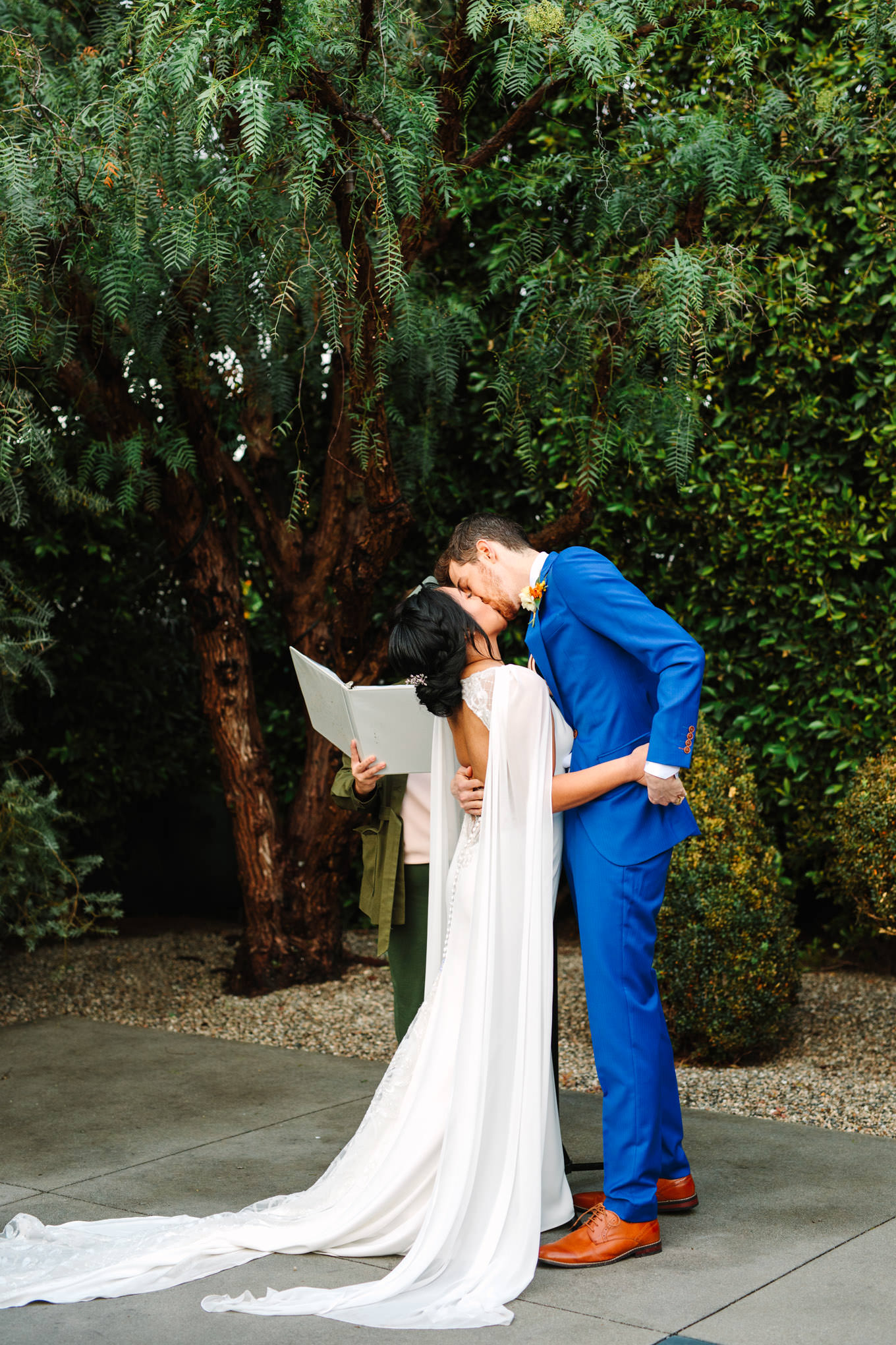 First kiss at wedding | TV inspired wedding at The Fig House Los Angeles | Published on The Knot | Fresh and colorful photography for fun-loving couples in Southern California | #losangeleswedding #TVwedding #colorfulwedding #theknot   Source: Mary Costa Photography | Los Angeles wedding photographer