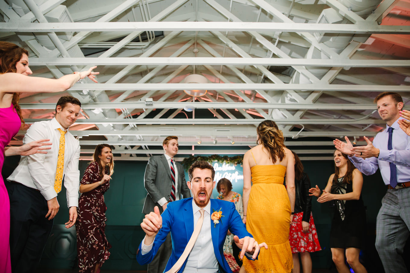 Dancing at wedding reception | TV inspired wedding at The Fig House Los Angeles | Published on The Knot | Fresh and colorful photography for fun-loving couples in Southern California | #losangeleswedding #TVwedding #colorfulwedding #theknot   Source: Mary Costa Photography | Los Angeles wedding photographer