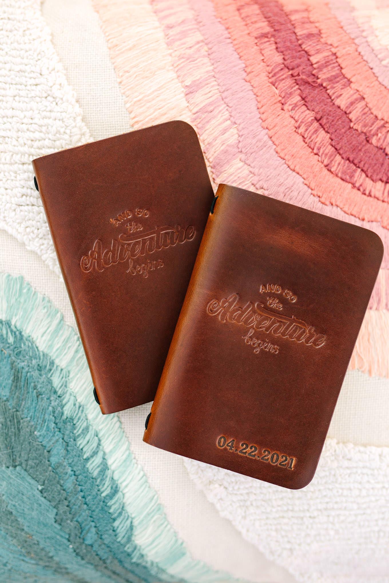 Leather vow books | Zion Under Canvas Elopement at Sunrise | Colorful adventure elopement photography | #utahelopement #zionelopement #zionwedding #undercanvaszion #sunriseelopement  Source: Mary Costa Photography | Los Angeles
