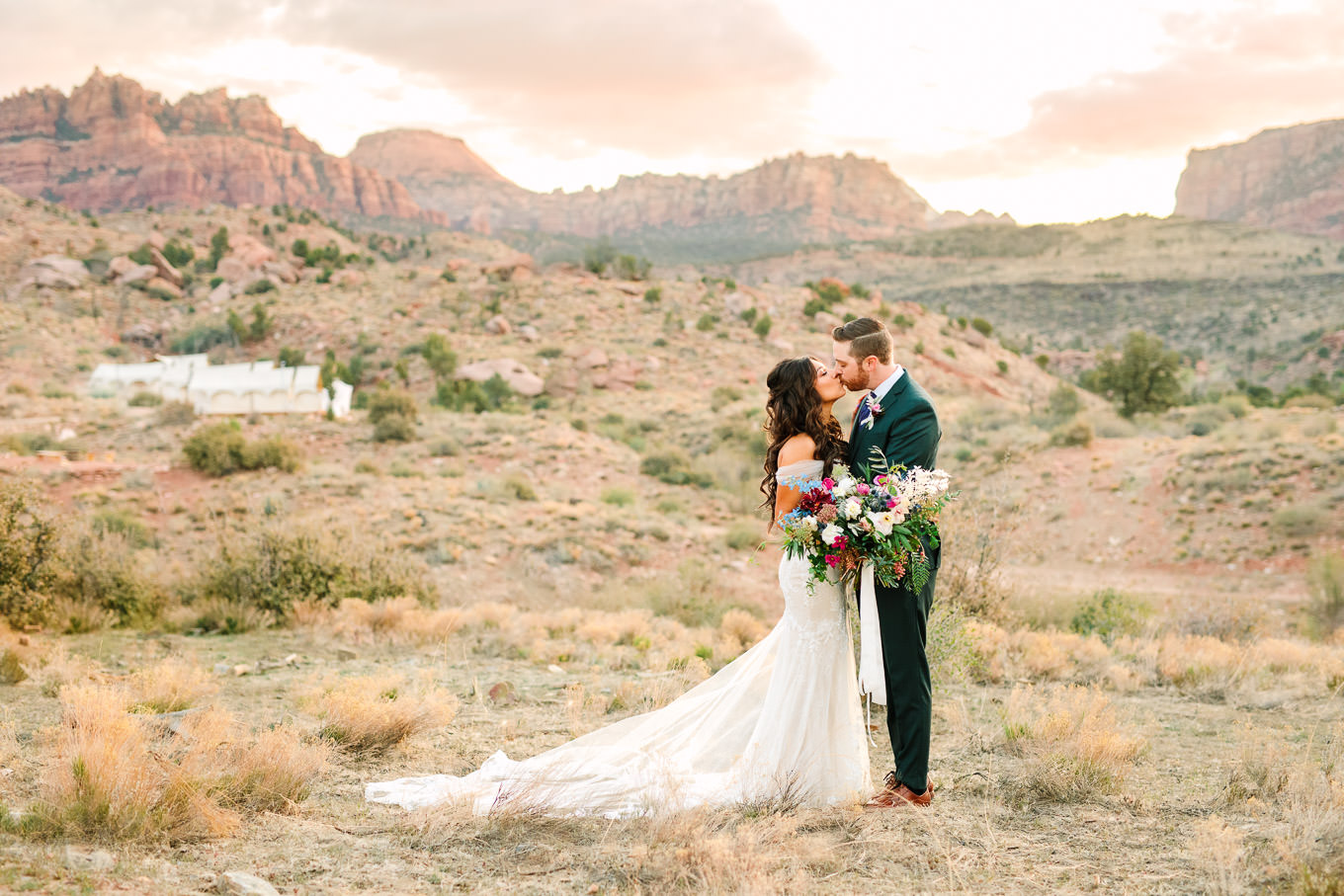 Bride and groom camping first look | Zion Under Canvas Elopement at Sunrise | Colorful adventure elopement photography | #utahelopement #zionelopement #zionwedding #undercanvaszion #sunriseelopement  Source: Mary Costa Photography | Los Angeles