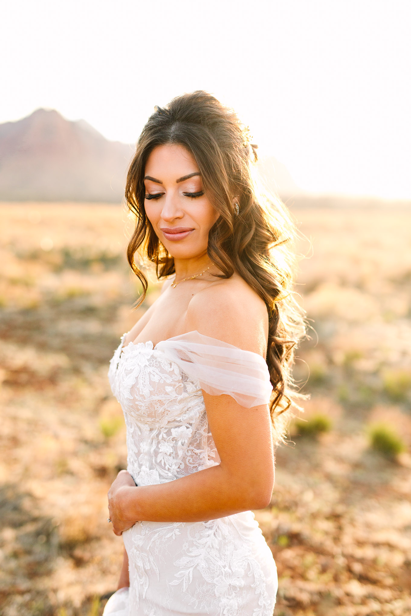 Bridal portrait | Zion Under Canvas camping elopement at sunrise | Colorful elopement photography | #utahelopement #zionelopement #zionwedding #undercanvaszion #sunriseelopement #adventureelopement  Source: Mary Costa Photography | Los Angeles