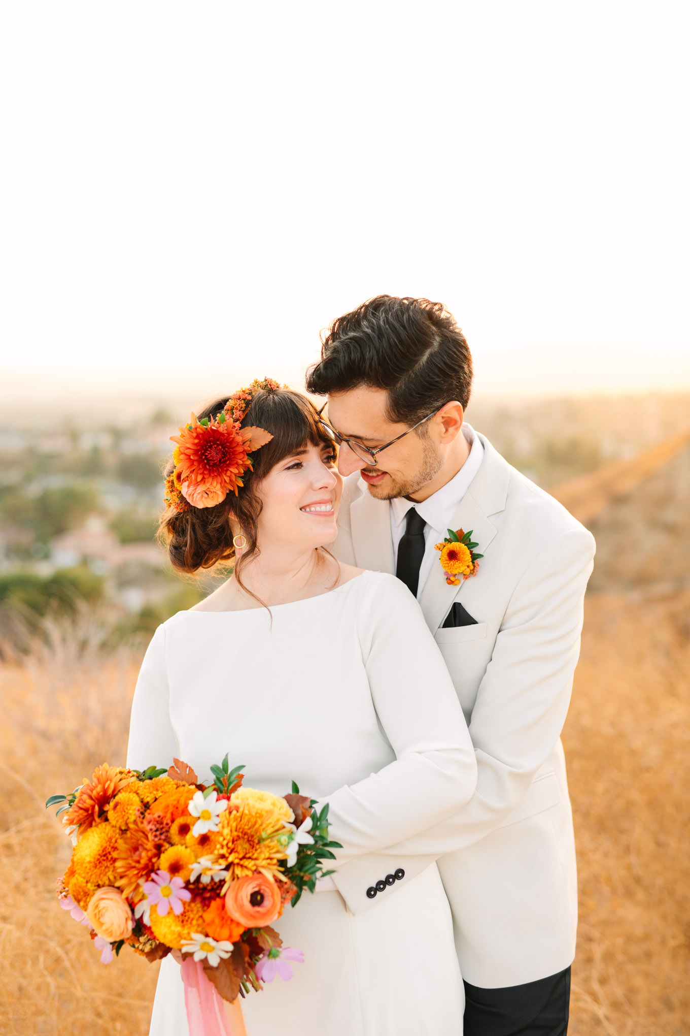 Bride and groom intimate portrait | Vibrant backyard micro wedding featured on Green Wedding Shoes | Colorful LA wedding photography | #losangeleswedding #backyardwedding #microwedding #laweddingphotographer Source: Mary Costa Photography | Los Angeles