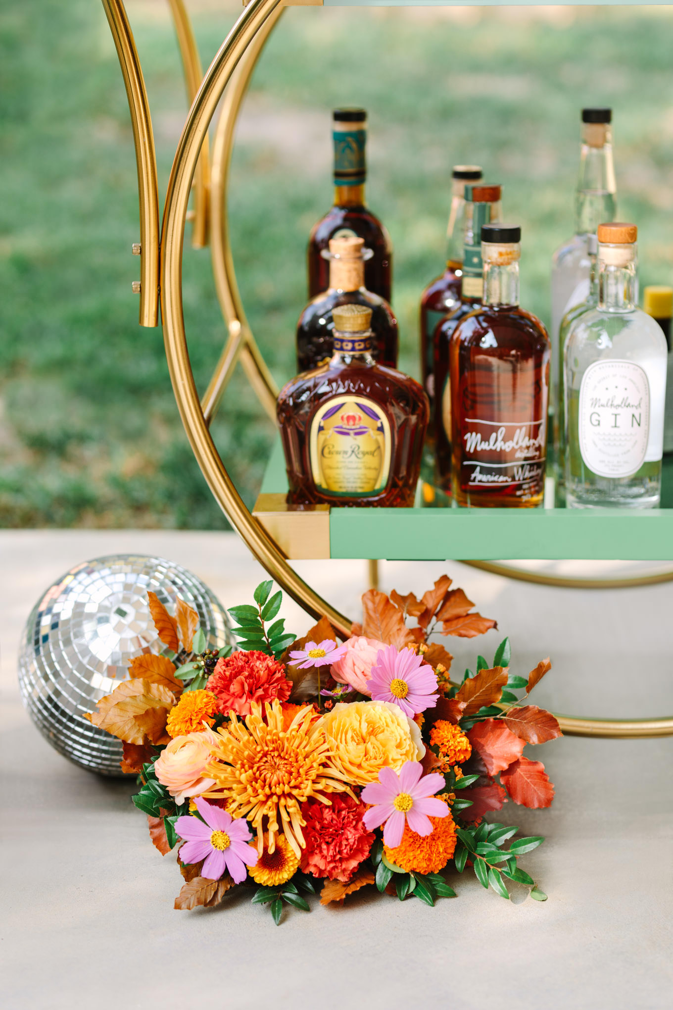 Unique, vintage wedding cart with vibrant florals | Vibrant backyard micro wedding featured on Green Wedding Shoes | Colorful LA wedding photography | #losangeleswedding #backyardwedding #microwedding #laweddingphotographer Source: Mary Costa Photography | Los Angeles