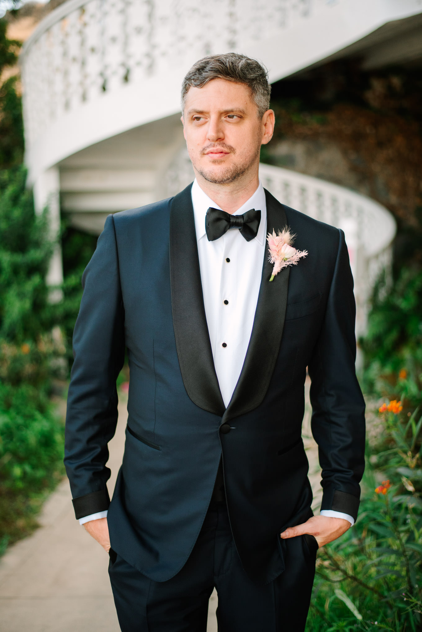 Groom in Tom Ford tuxedo | Colorful and quirky wedding at Higuera Ranch in San Luis Obispo | #sanluisobispowedding #californiawedding #higueraranch #madonnainn   Source: Mary Costa Photography | Los Angeles
