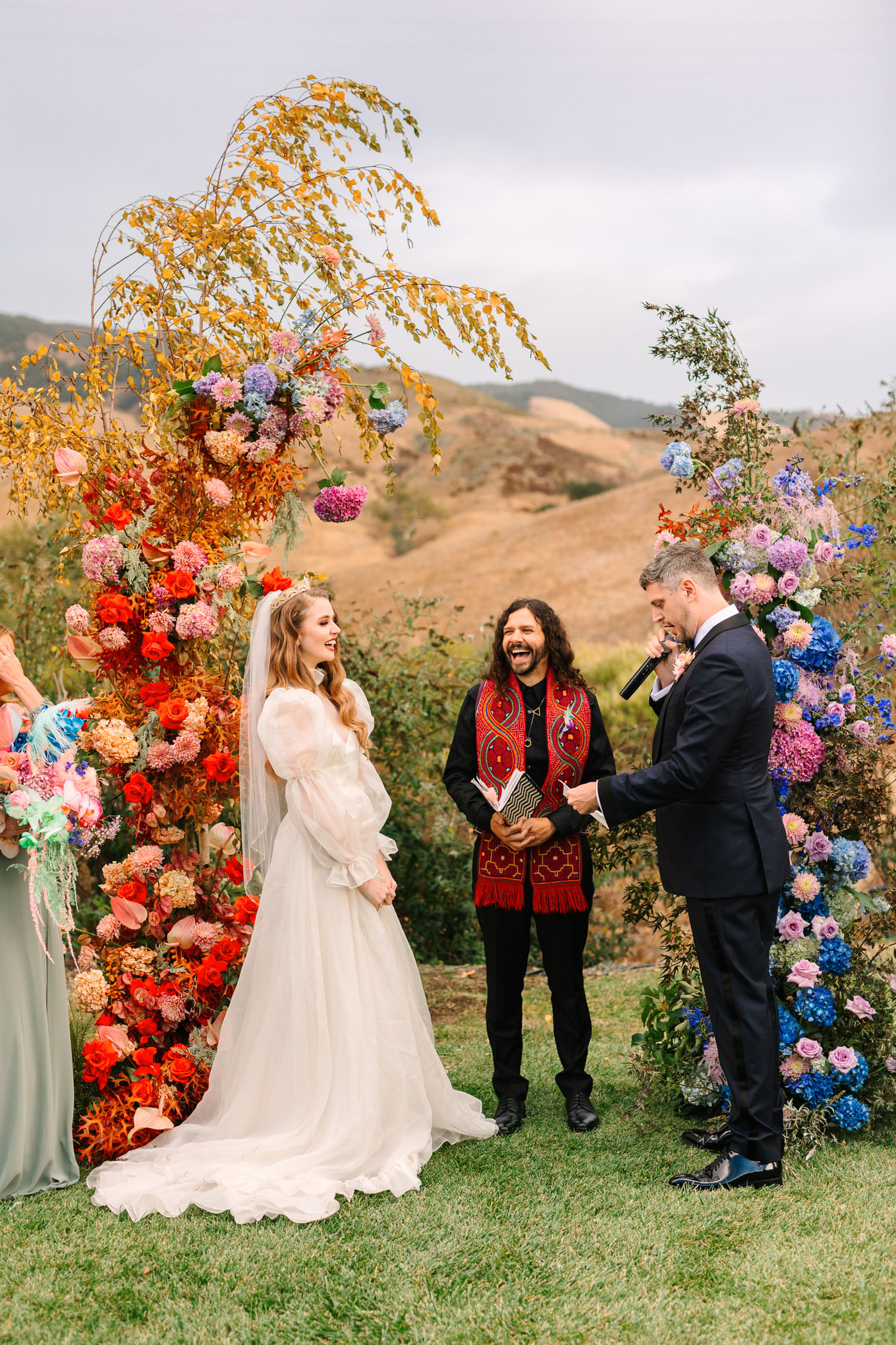 Allison Harvard & Jeremy Burke's floral-filled wedding ceremony | Colorful and quirky wedding at Higuera Ranch in San Luis Obispo | #sanluisobispowedding #californiawedding #higueraranch #madonnainn   Source: Mary Costa Photography | Los Angeles