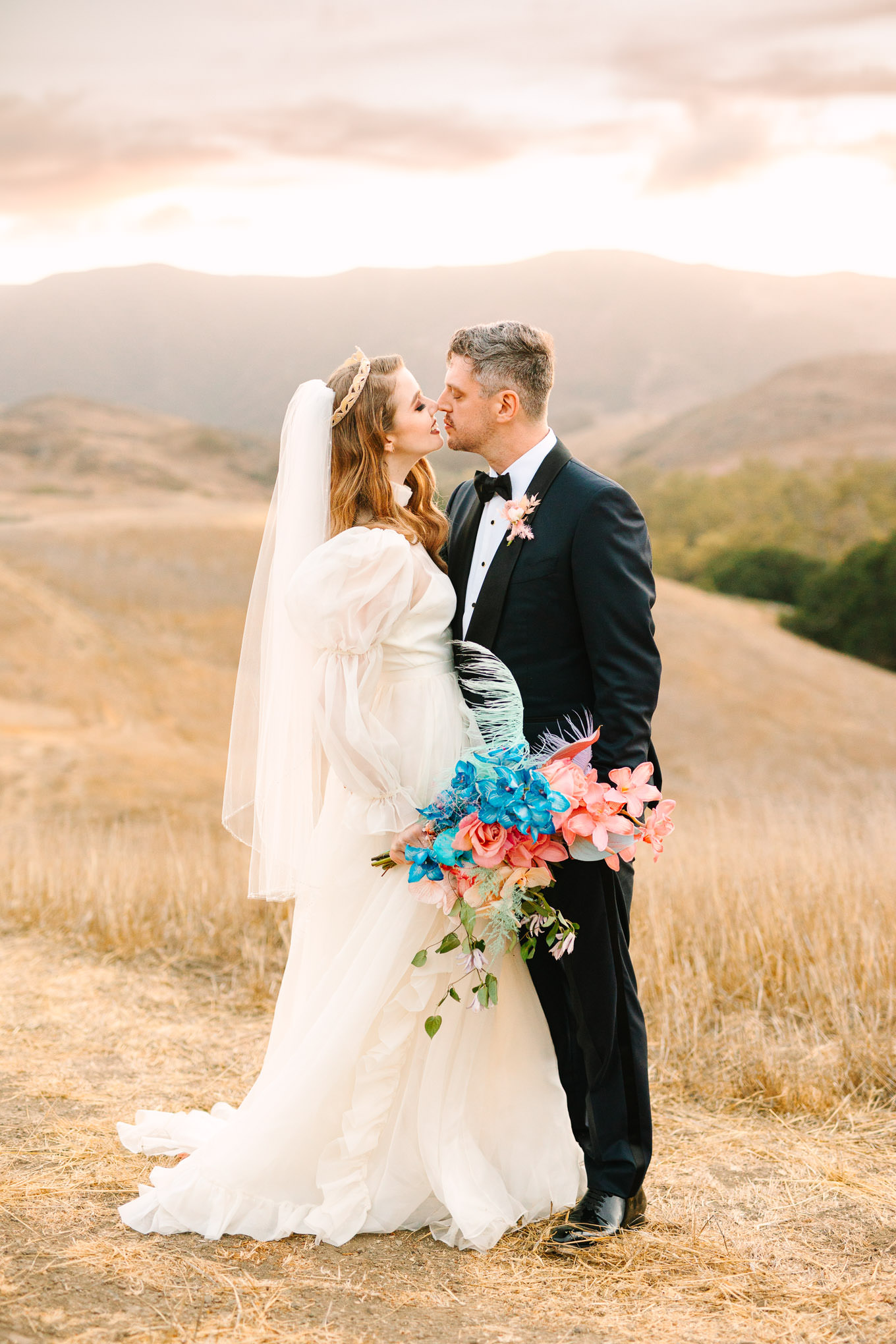 Bride and groom sunset wedding portraits | Allison Harvard’s colorful and quirky wedding at Higuera Ranch in San Luis Obispo | #sanluisobispowedding #californiawedding #higueraranch #madonnainn   
Source: Mary Costa Photography | Los Angeles