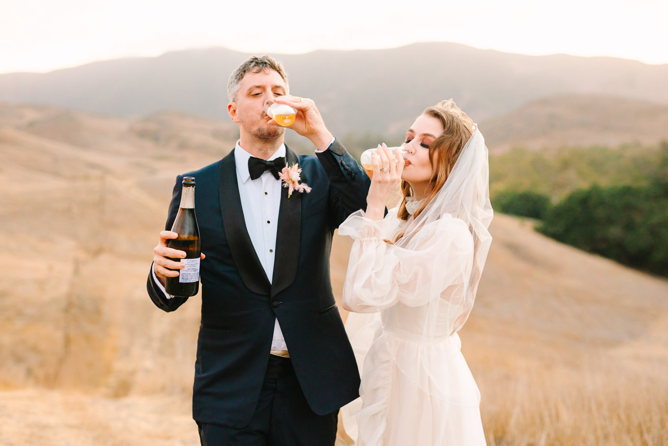 Bride and groom sunset wedding portraits | Allison Harvard’s colorful and quirky wedding at Higuera Ranch in San Luis Obispo | #sanluisobispowedding #californiawedding #higueraranch #madonnainn   Source: Mary Costa Photography | Los Angeles