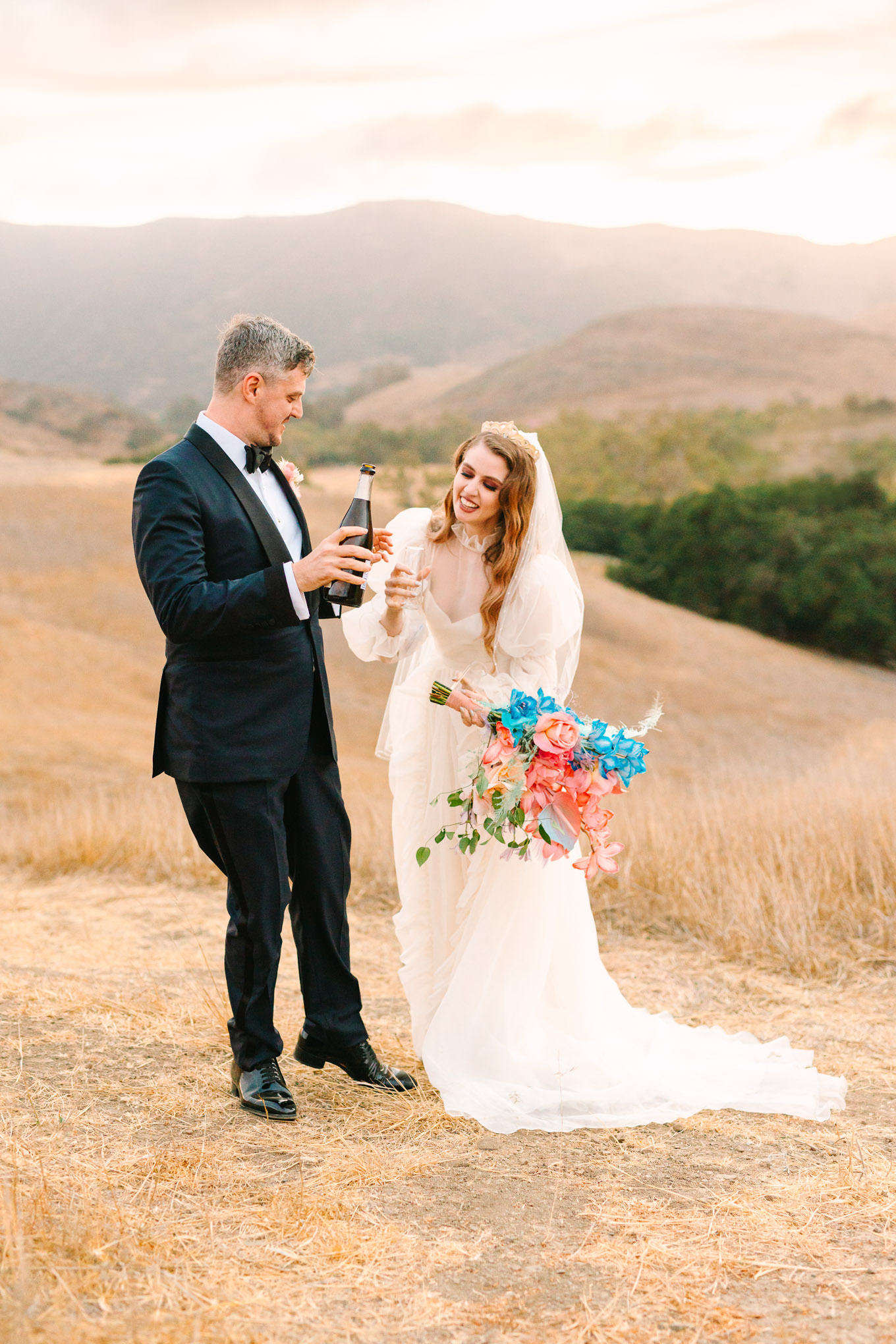Bride and groom sunset wedding portraits | Allison Harvard’s colorful and quirky wedding at Higuera Ranch in San Luis Obispo | #sanluisobispowedding #californiawedding #higueraranch #madonnainn   
Source: Mary Costa Photography | Los Angeles