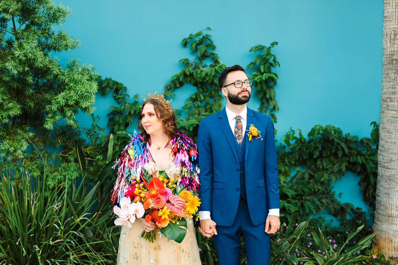 Bride and groom in front of Valentine | Colorful Downtown Los Angeles Valentine Wedding | Los Angeles wedding photographer | #losangeleswedding #colorfulwedding #DTLA #valentinedtla   Source: Mary Costa Photography | Los Angeles