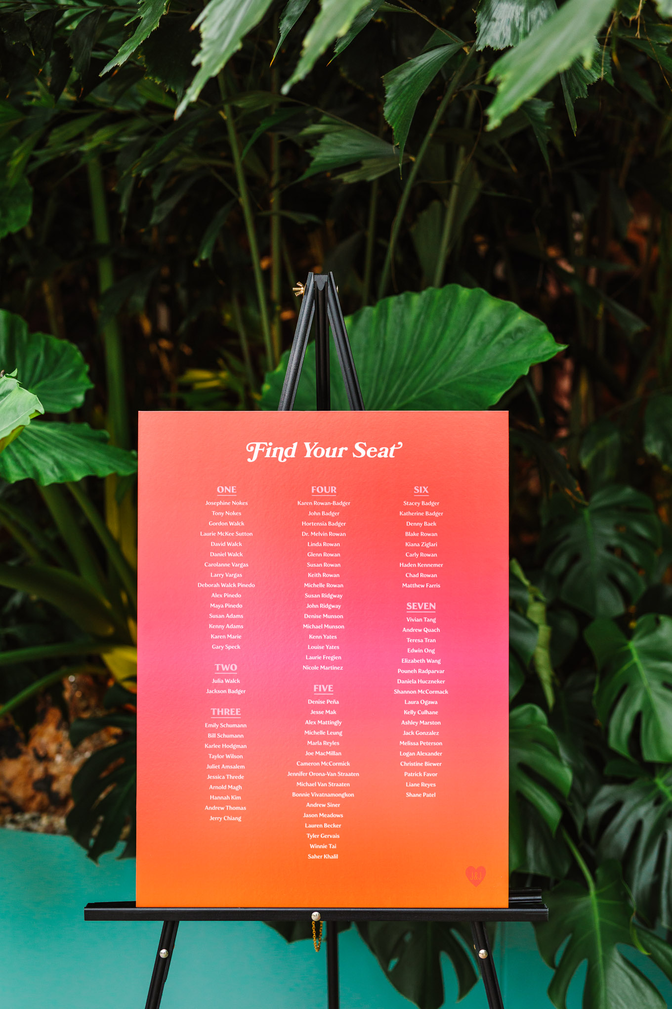 Colorful ombre seating chart | Colorful Downtown Los Angeles Valentine Wedding | Los Angeles wedding photographer | #losangeleswedding #colorfulwedding #DTLA #valentinedtla   Source: Mary Costa Photography | Los Angeles