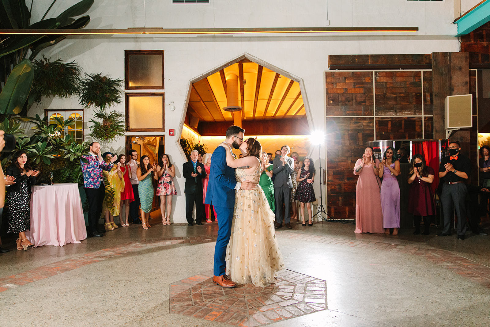 Bride and groom first dance | Colorful Downtown Los Angeles Valentine Wedding | Los Angeles wedding photographer | #losangeleswedding #colorfulwedding #DTLA #valentinedtla   Source: Mary Costa Photography | Los Angeles