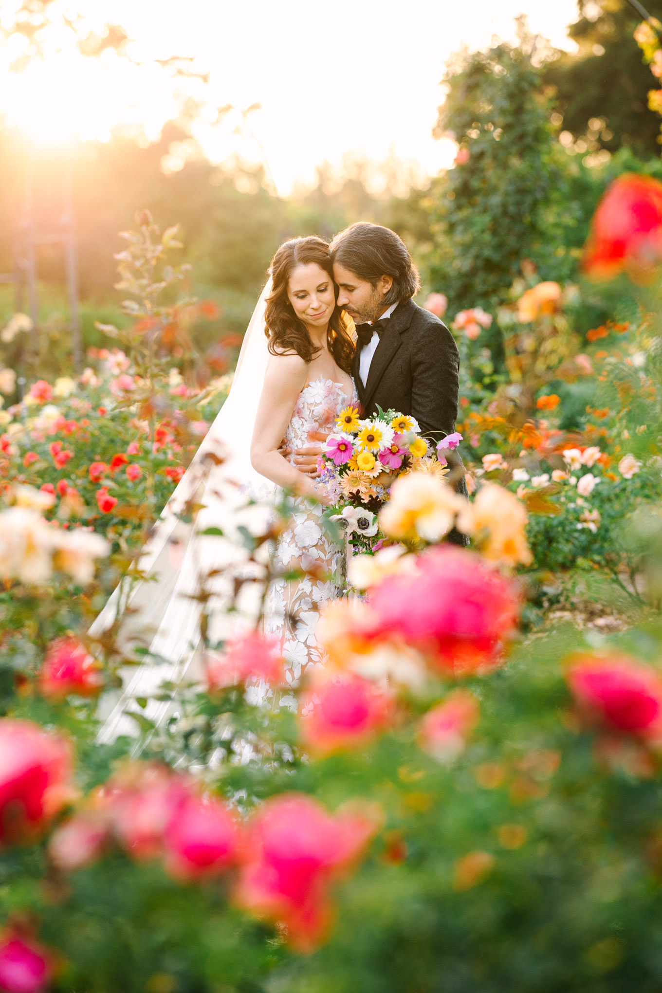 Bride and groom in Huntington Gardens rose garden | wedding and elopement photography roundup | Los Angeles and Palm Springs photographer | #losangeleswedding #palmspringswedding #elopementphotographer Source: Mary Costa Photography | Los Angeles