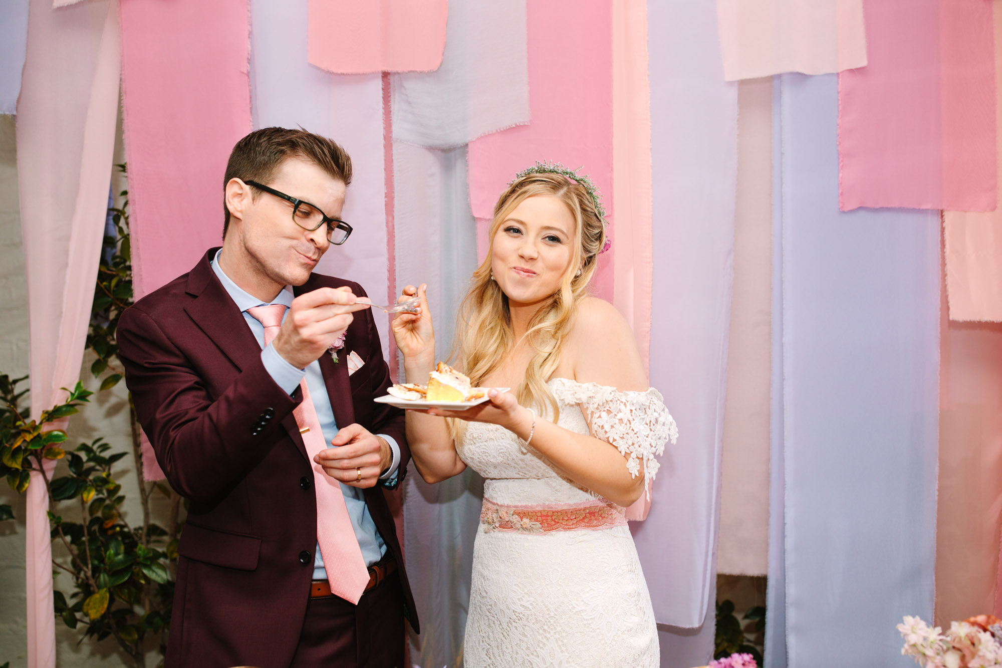 Bride and groom eating cake - www.marycostaweddings.com