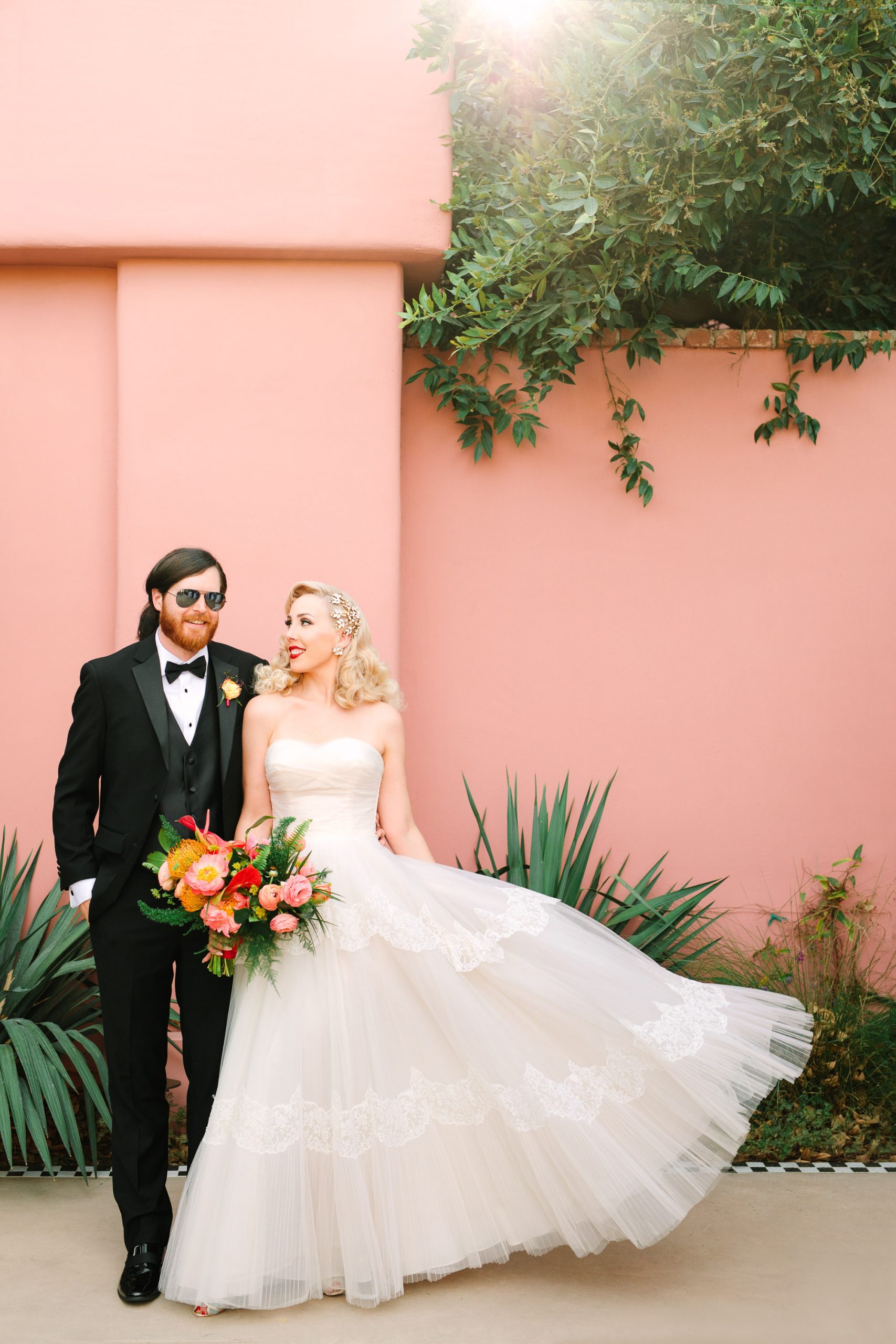 Wedding couple at pink Sands Hotel by Mary Costa Photography