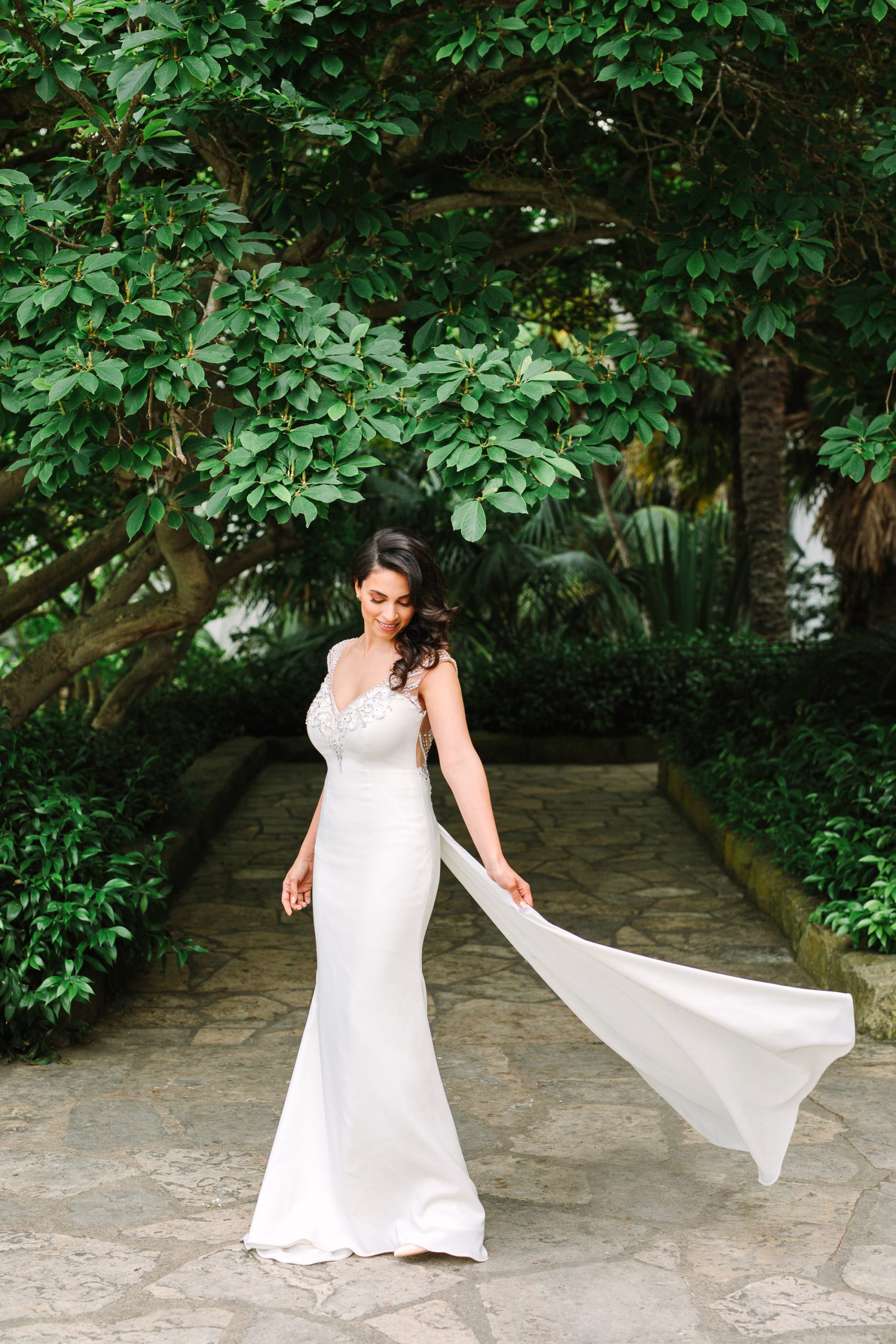 Bride twirling at Santa Barbara Courthouse by Mary Costa Photography